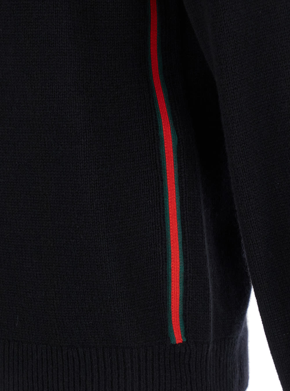 Gucci Black Crewneck Sweater With Web Detail In Cashmere Man In Black
