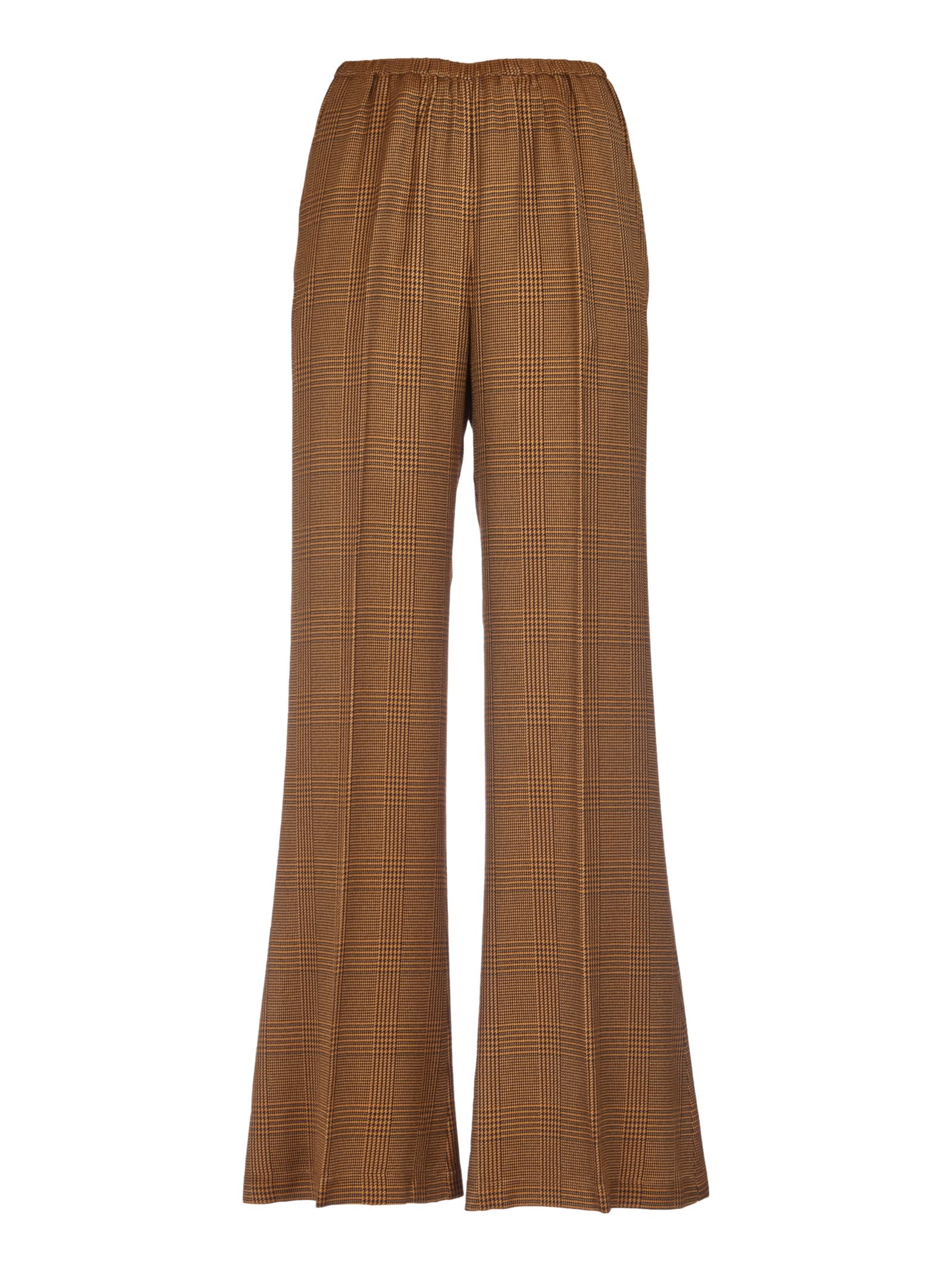 Shop Forte Forte Check Patterned Elastic Waist Flared Trousers In Caramel