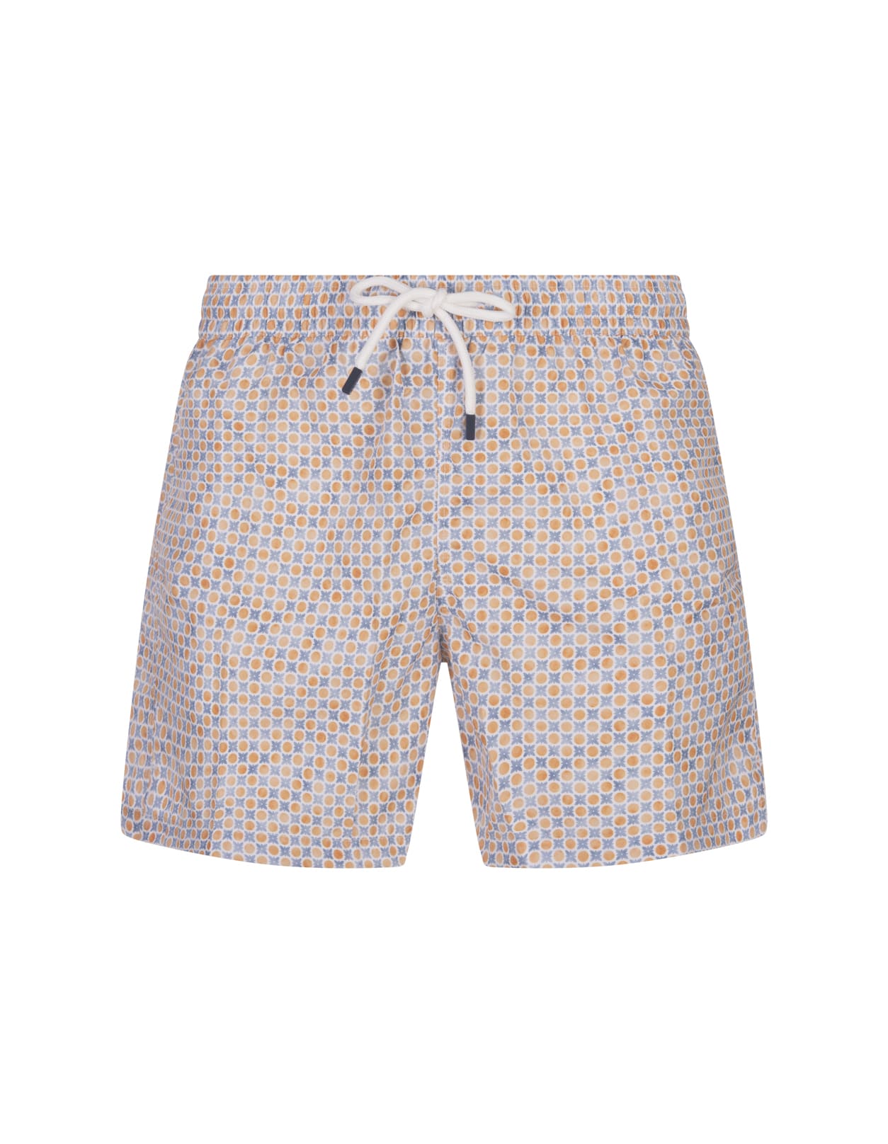 Shop Fedeli Swim Shorts With Micro Pattern Of Polka Dots And Flowers In Orange