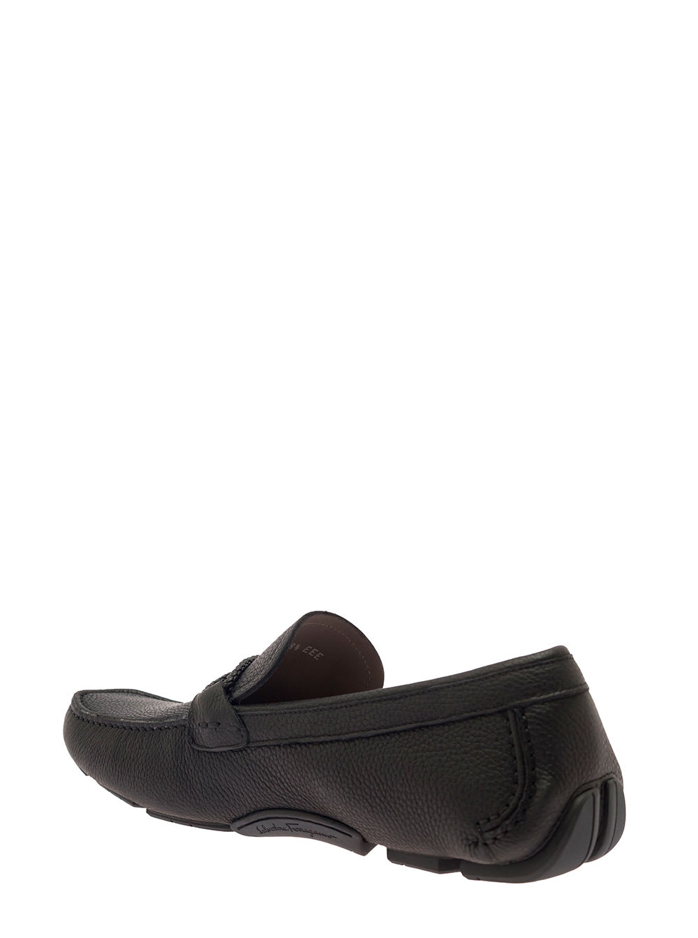 Ferragamo Black Slip-on Loafers With Gancini Detail In Hammered Leather Man In Black