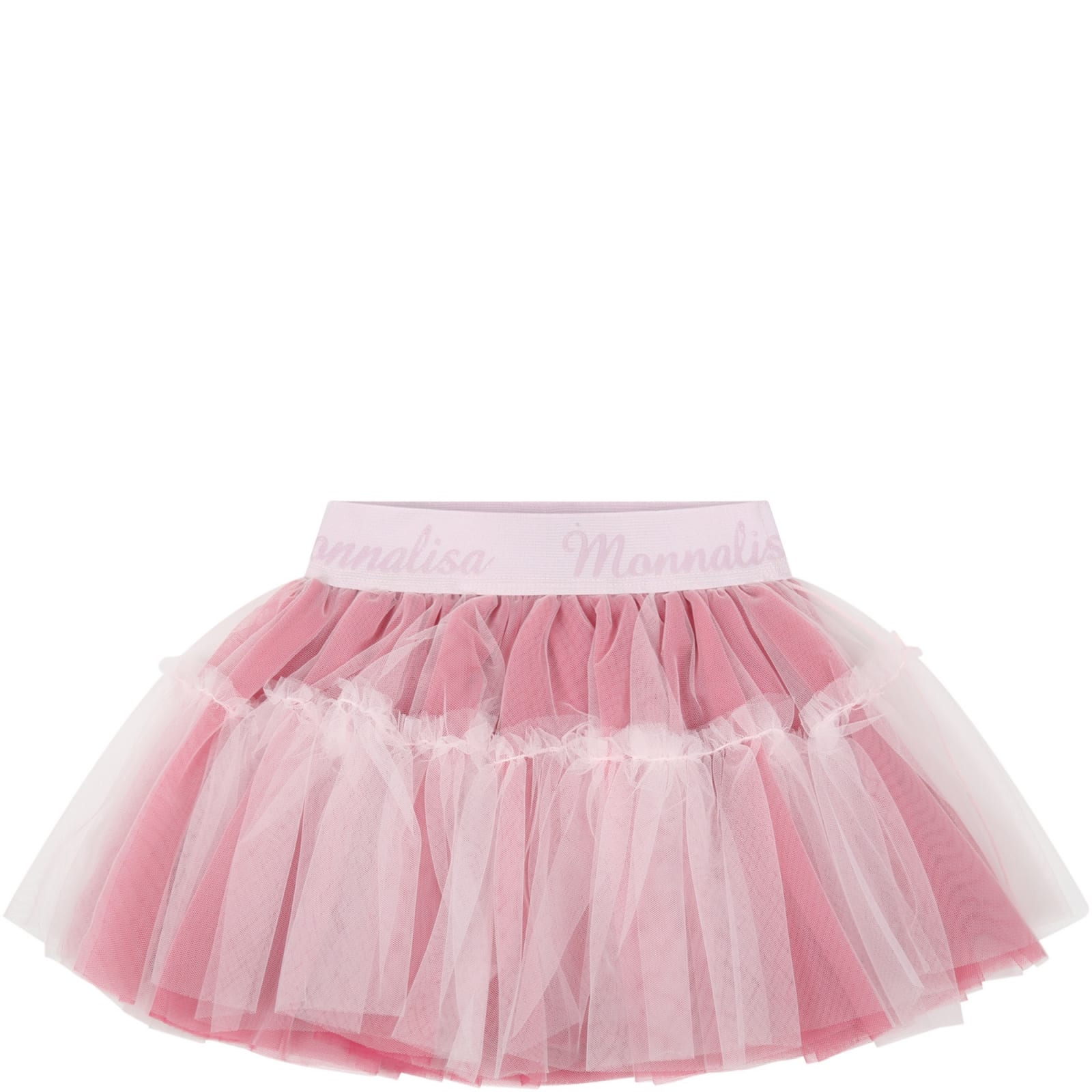 Monnalisa Pink Skirt For Baby Girl With Logo