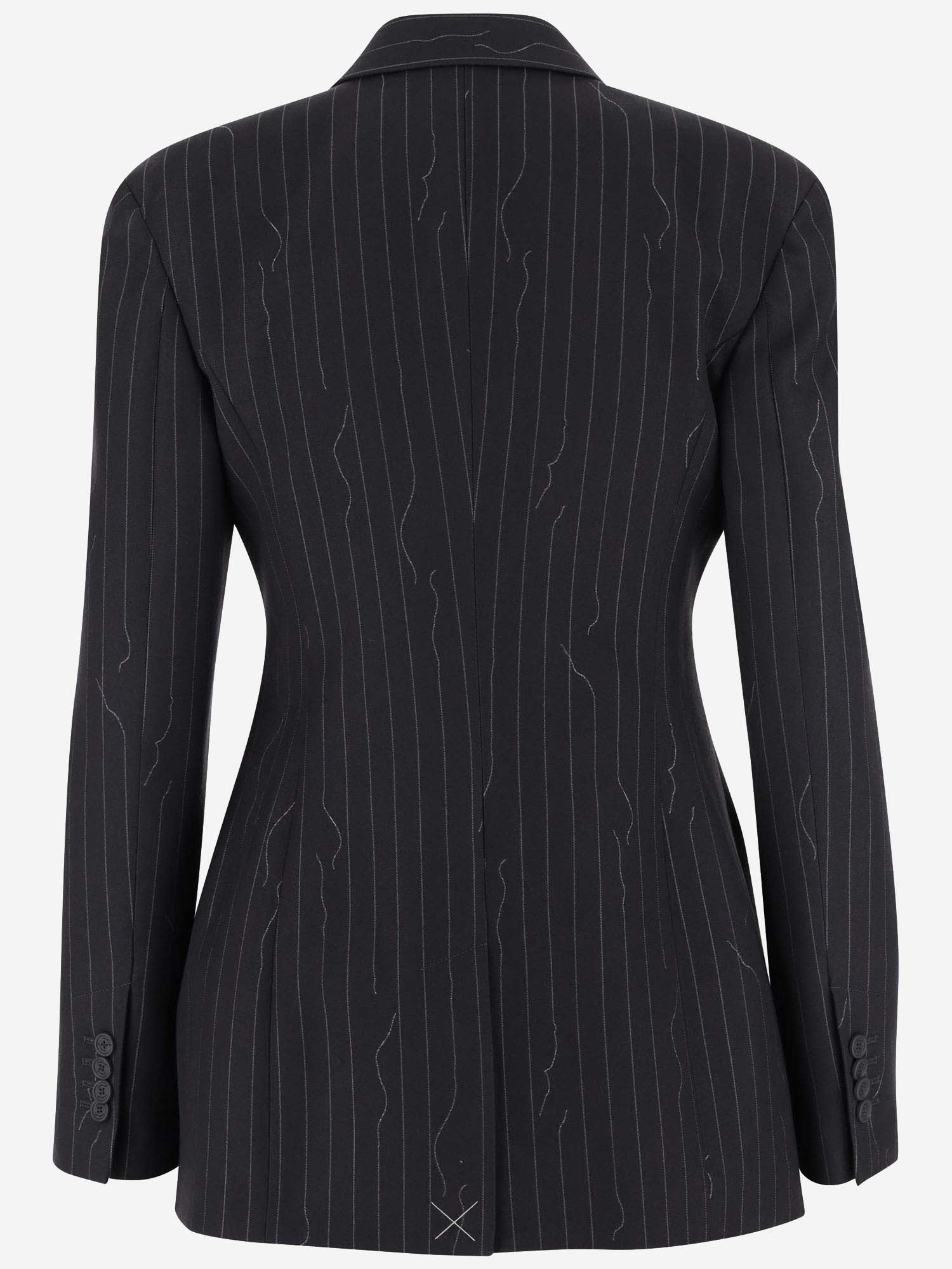 Shop Off-white Single-breasted Wool-blend Pinstripe Blazer In Black
