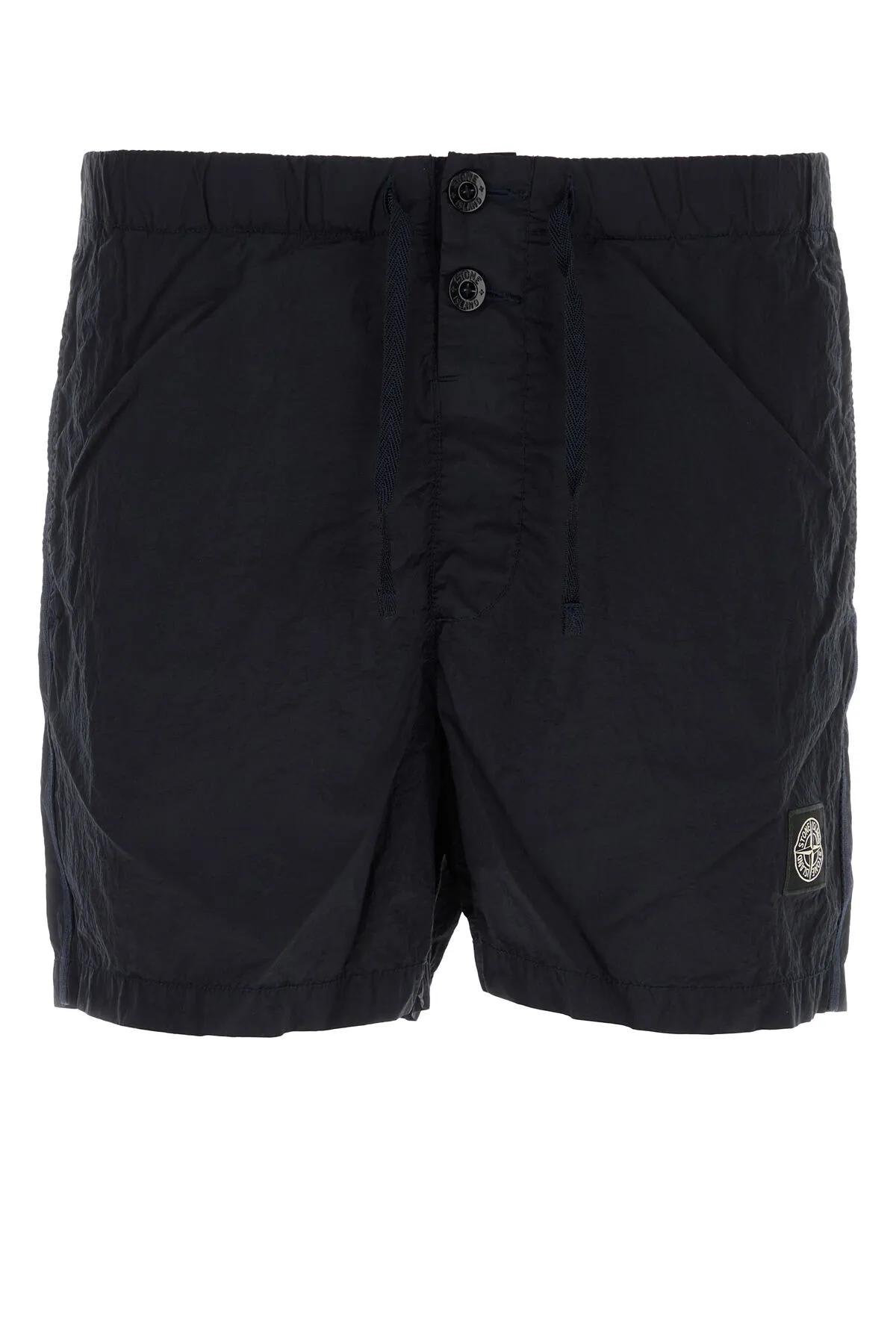 Shop Stone Island Navy Blue Nylon Swimming Shorts