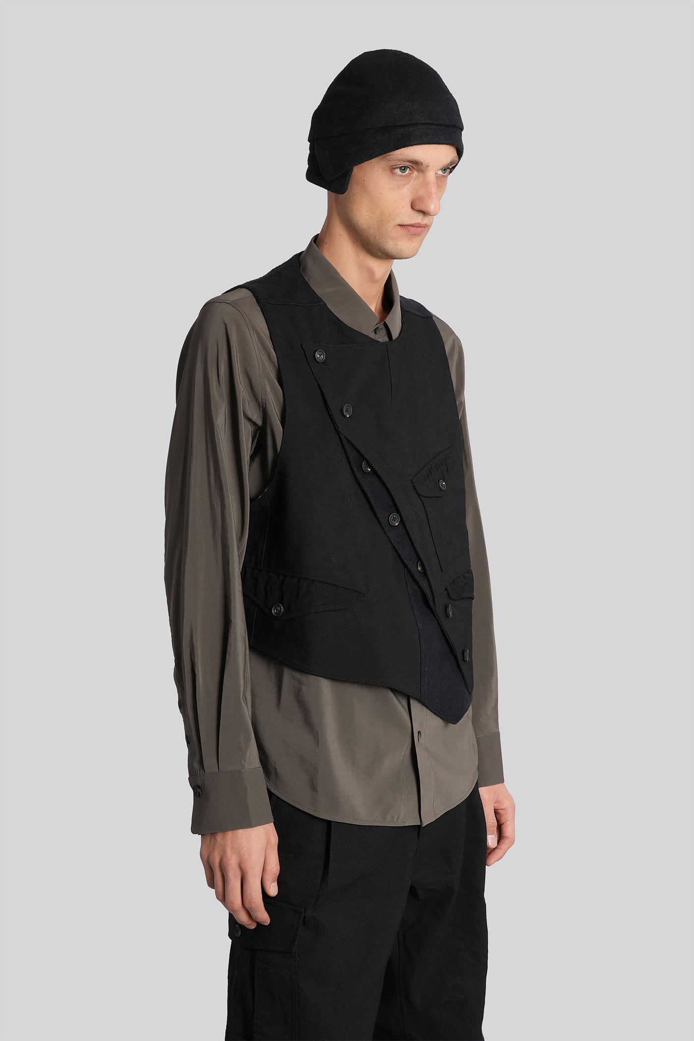 Ziggy Chen Vest In Black Wool In Black