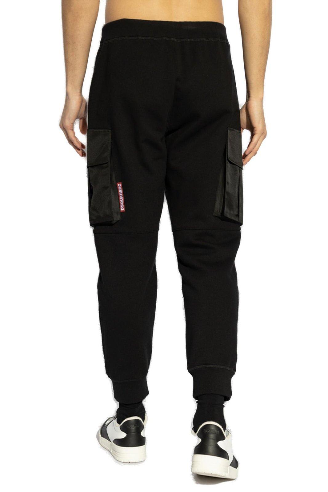 Dsquared2 Cargo Trousers With Elasticated Cuffs And Drawstring Waist In Black