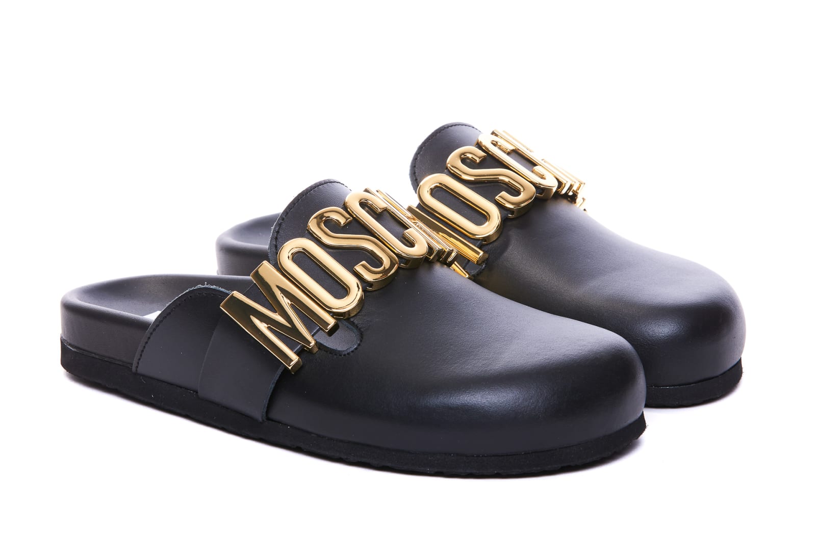 Shop Moschino Lettering Logo Sabot In Black