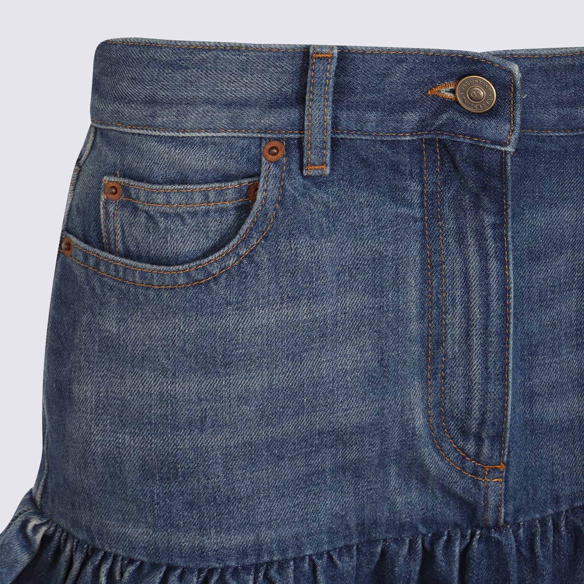 Valentino Ruffled Hem Skirt With Pockets And Belt Loops In Blue