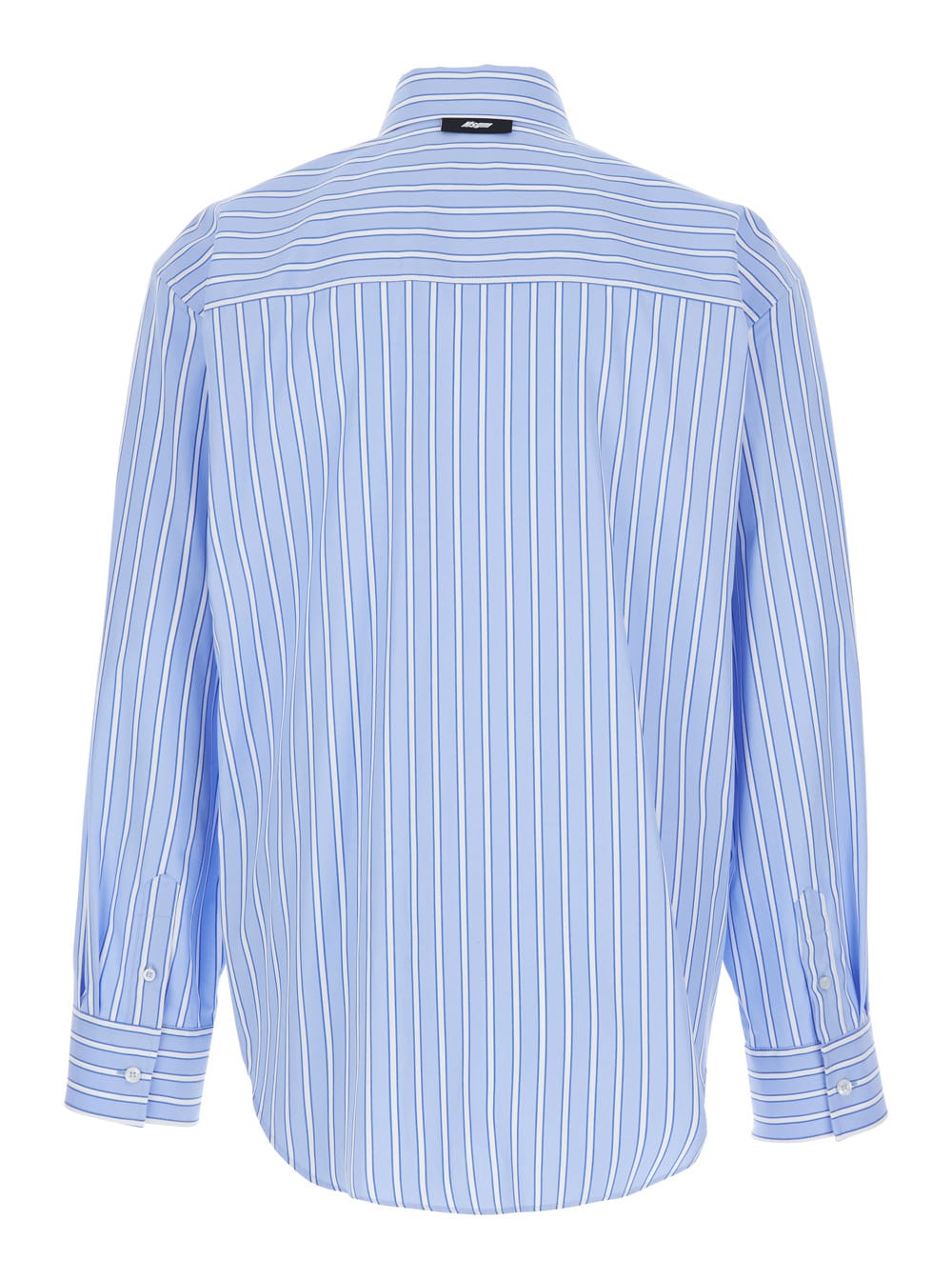 Msgm Light Blue Shirt With All-over Striped Motif And Logo On The Front In Cotton Man In Light Blue