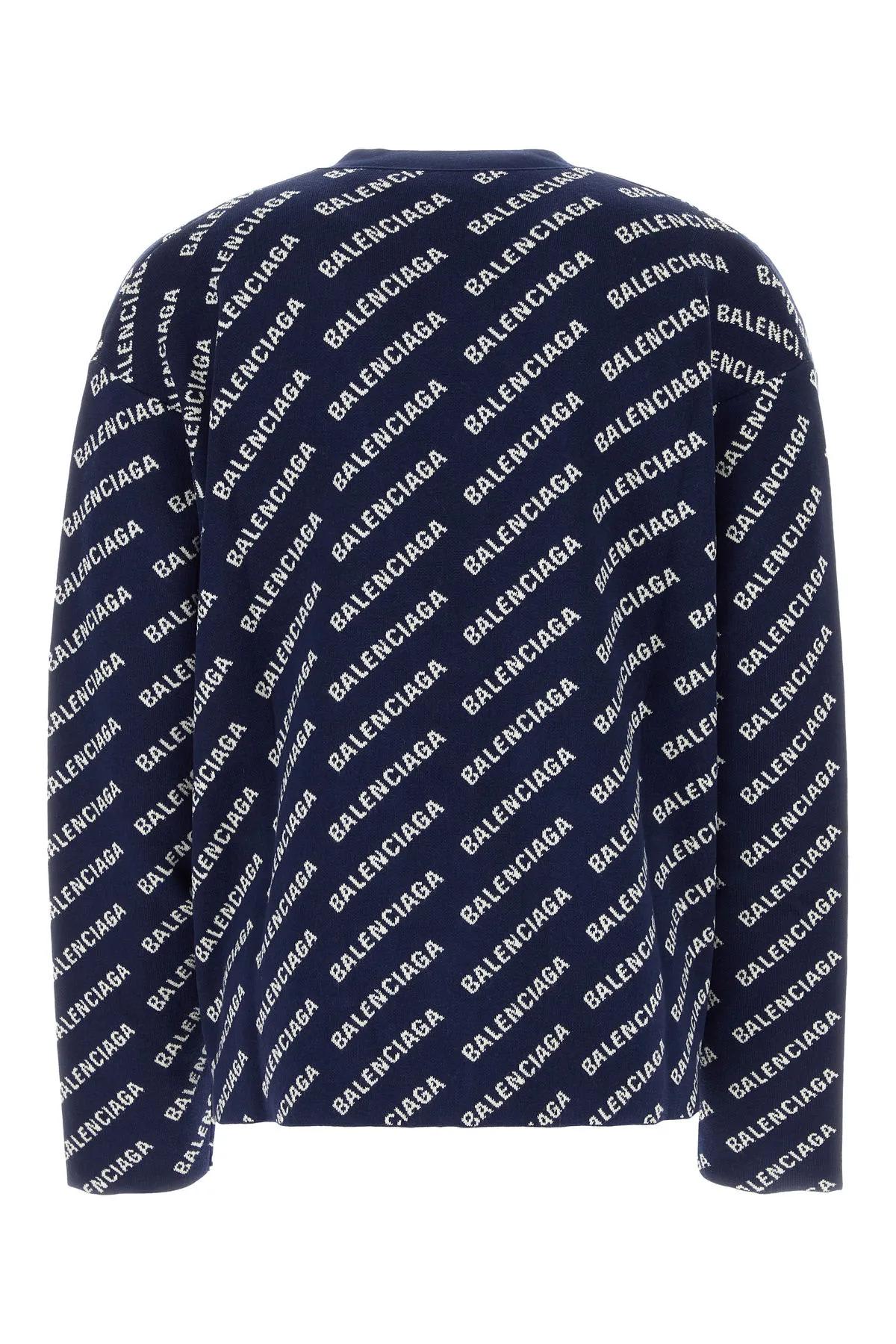 Shop Balenciaga Embroidered Stretch Cotton Blend Oversize Cardigan In Blue