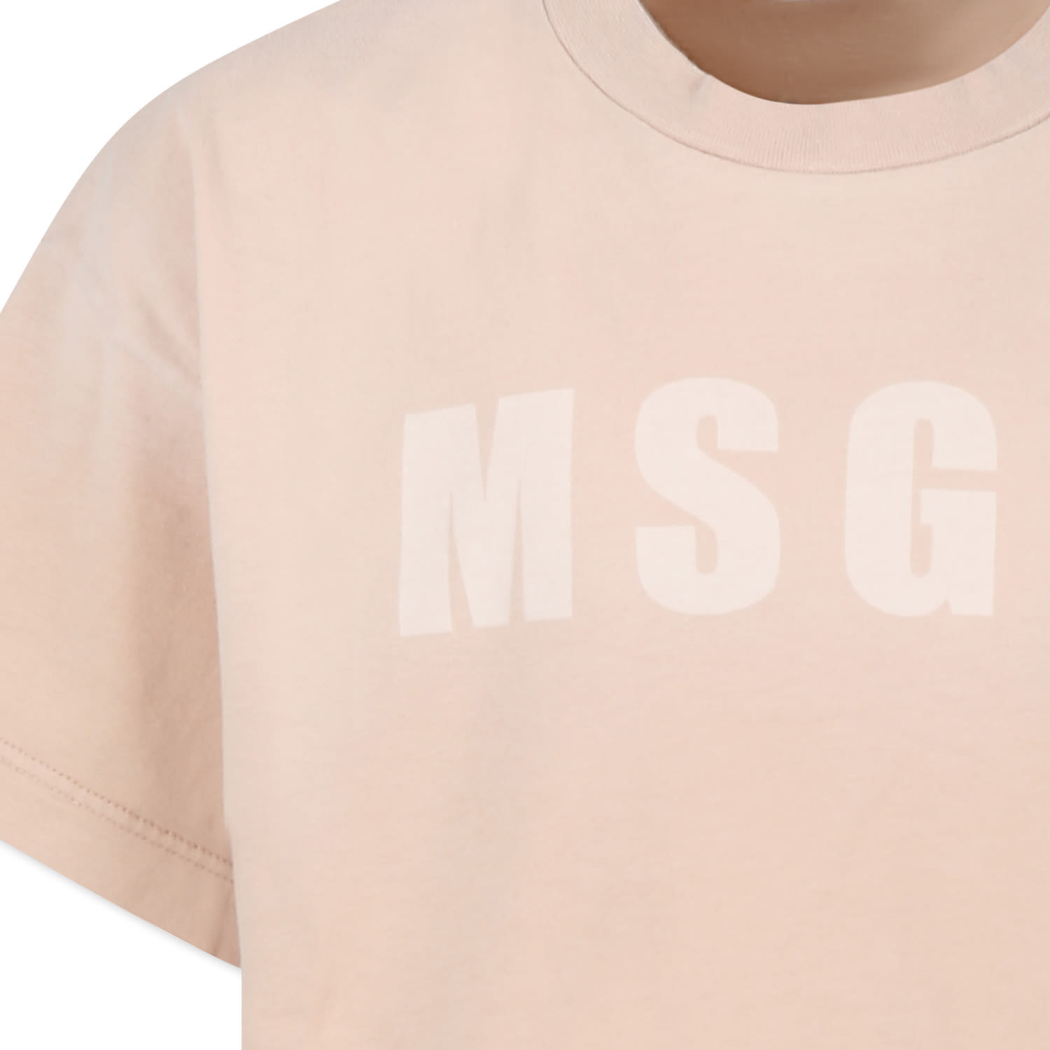 Msgm Beige T-shirt For Girl With Logo In Beige