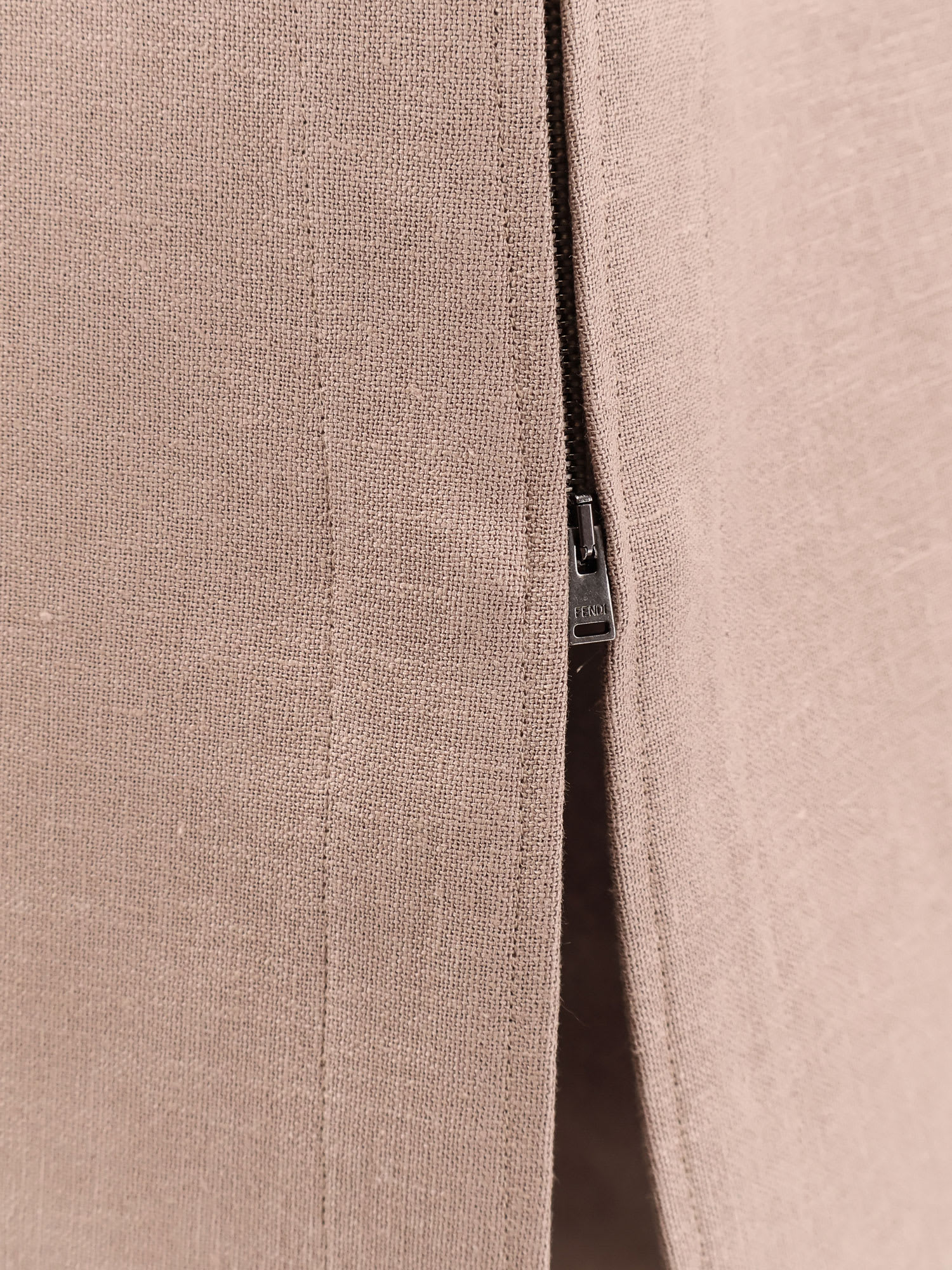 Fendi Linen Skirt With Side Zip And Slit In Brown