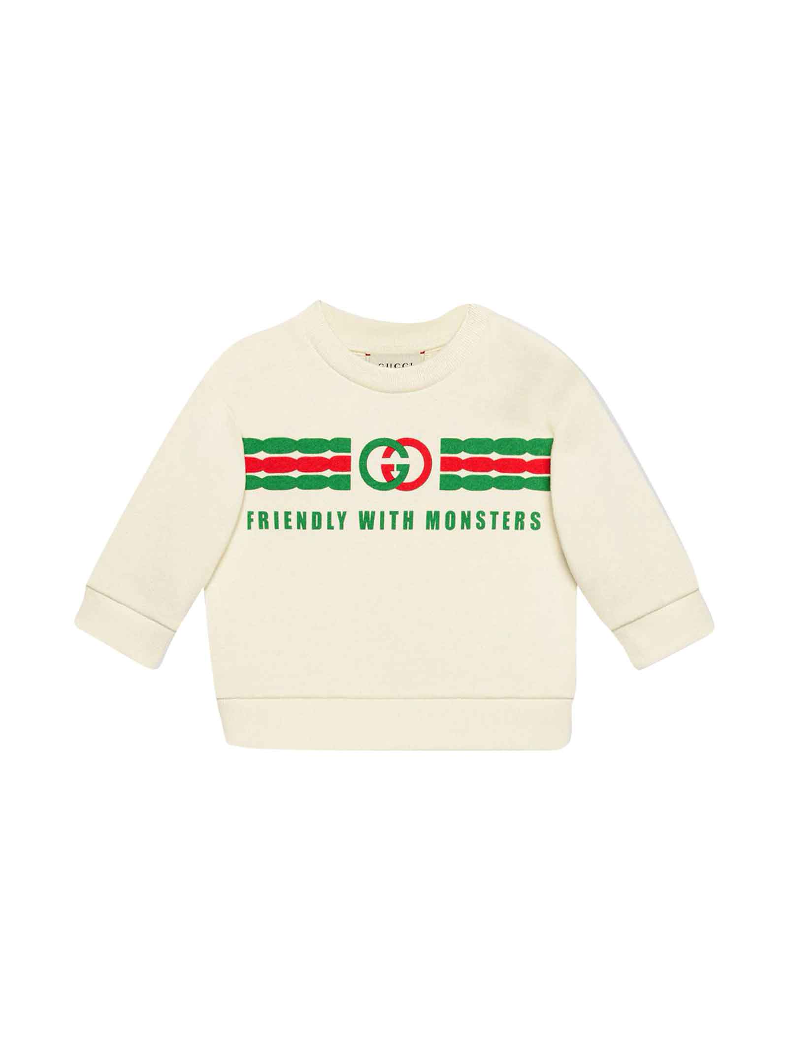GUCCI WHITE SWEATSHIRT WITH FRONTAL LOGO,11277174