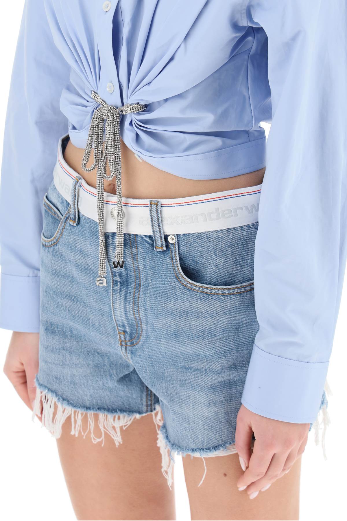 ALEXANDER WANG CROPPED SHIRT WITH RHINESTONE RIBBON