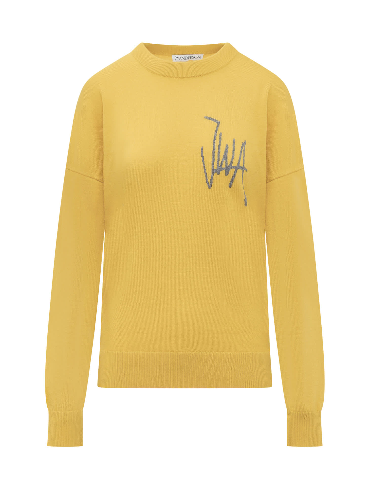 Shop Jw Anderson Sweater With Logo In Yellow/grey Melange