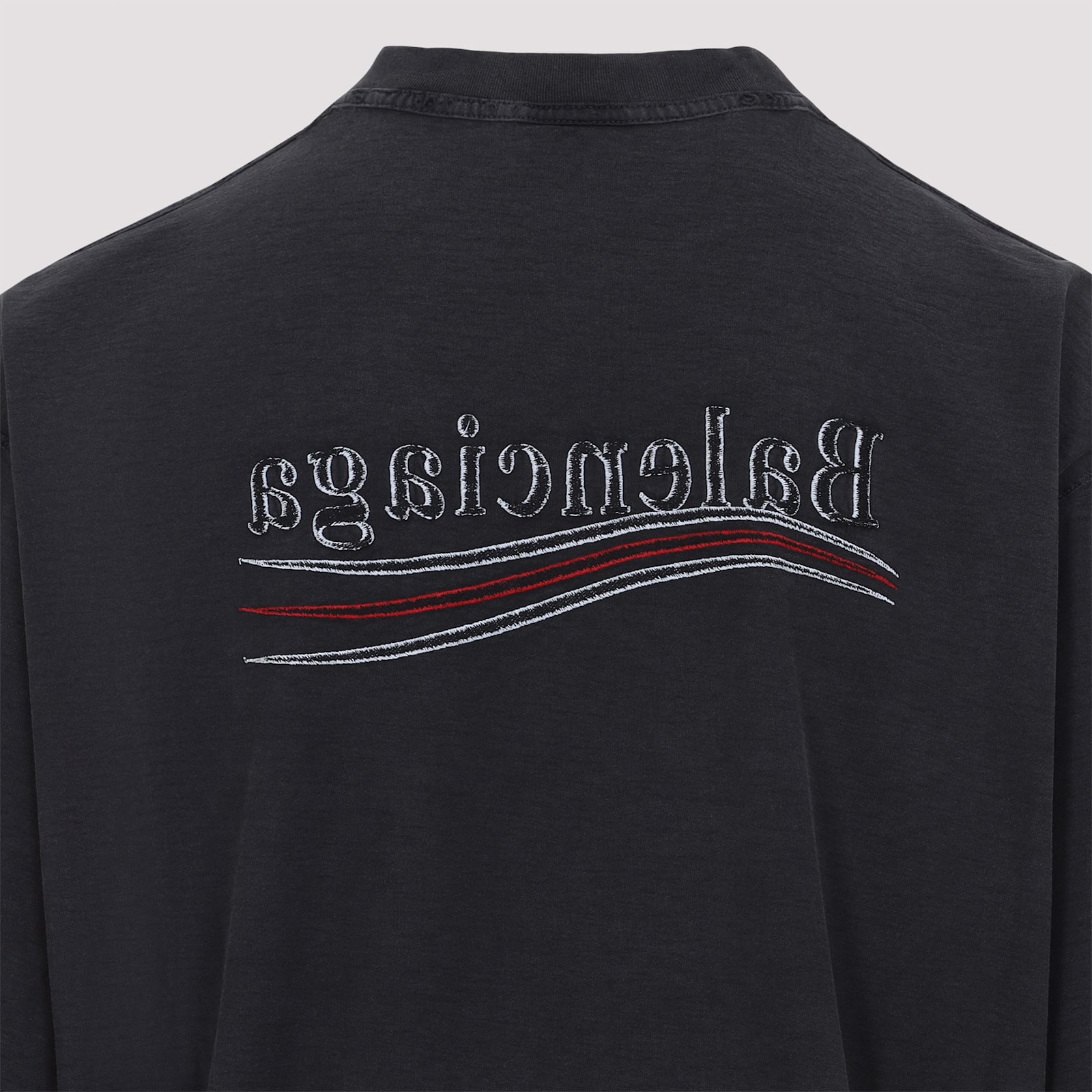 Balenciaga Men Graphite Cotton Oversize T-shirt In Black White Red