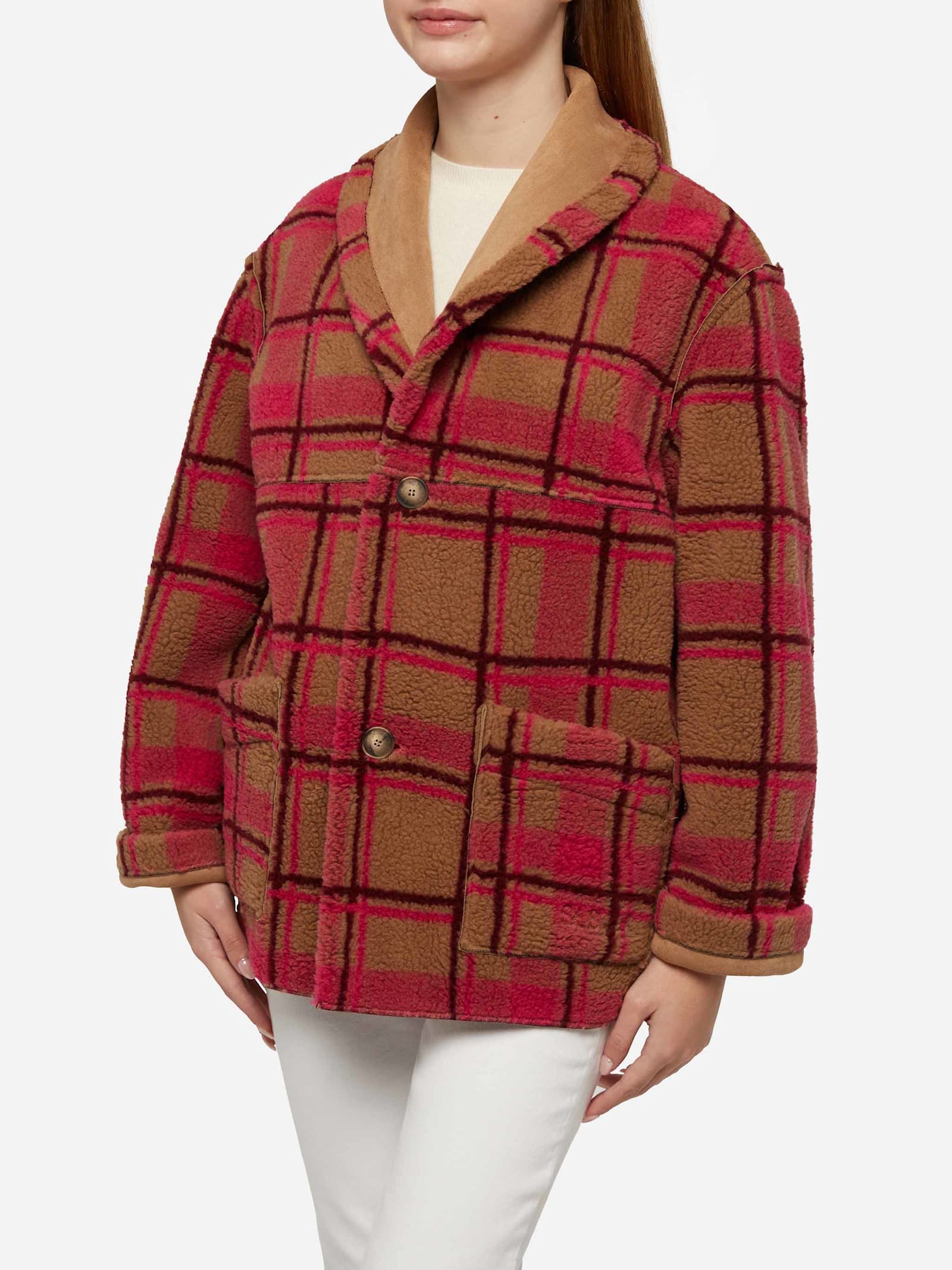 Mc2 Saint Barth Woman Reversible Shearling Jacket Dorys In Camel