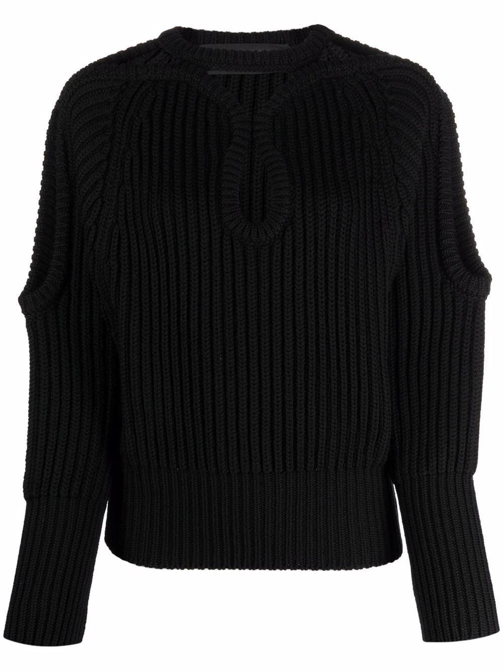 Les Hommes Black Virgin Wool Cut-out Knitted Jumper