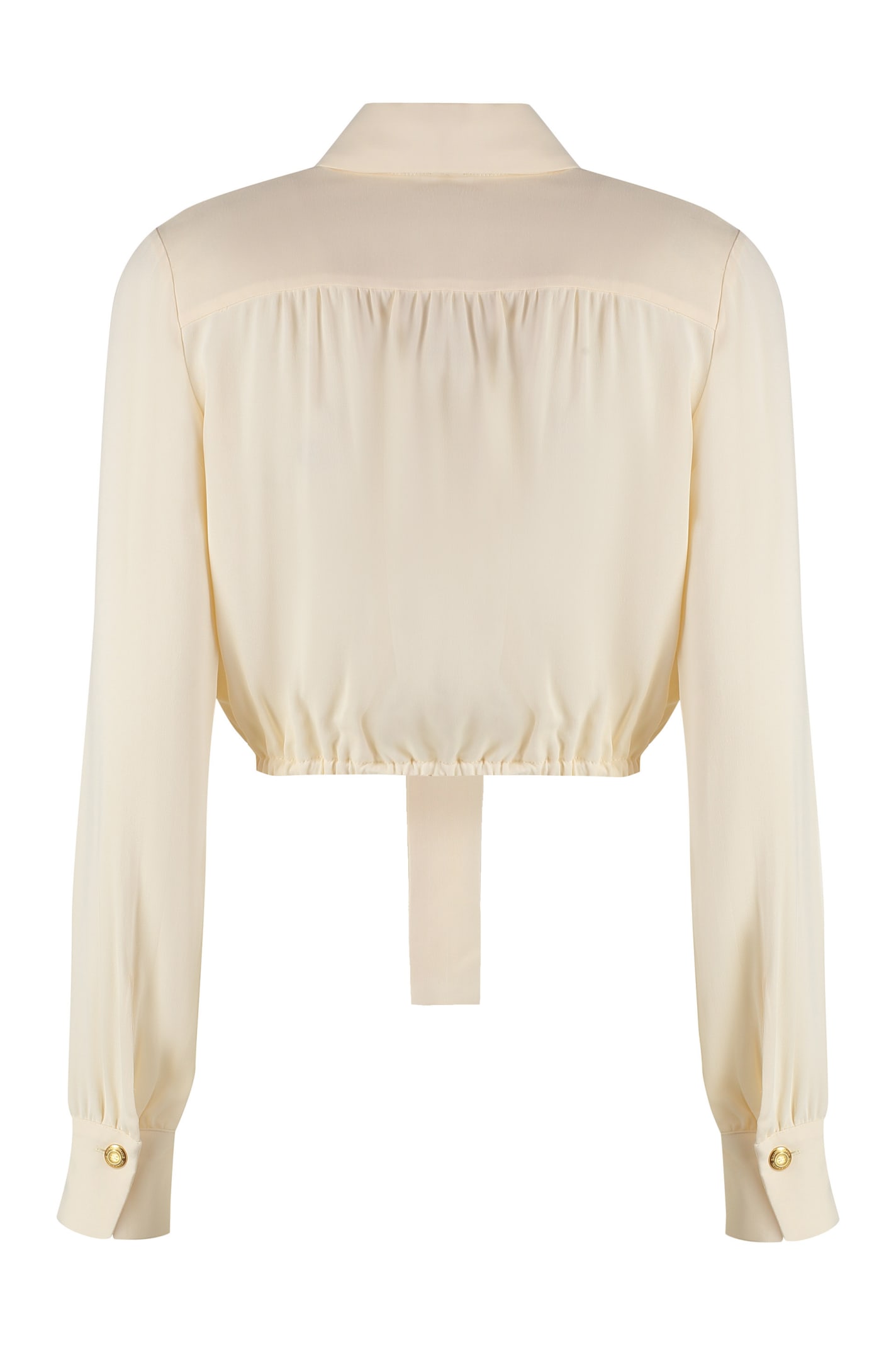 Shop Elisabetta Franchi Pussy-bow Collar Georgette Shirt In Panna