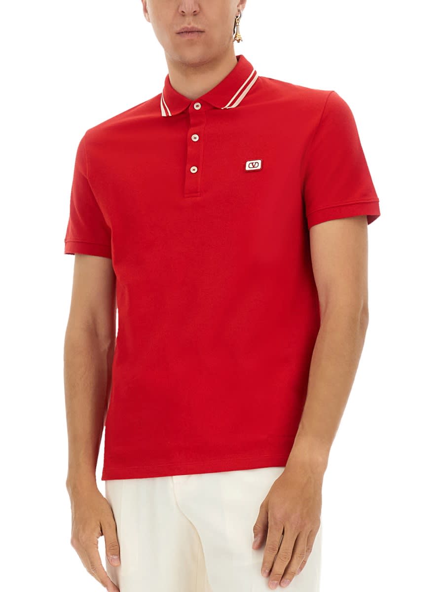 Valentino Vlogo Signature Cotton Polo Shirt In Red