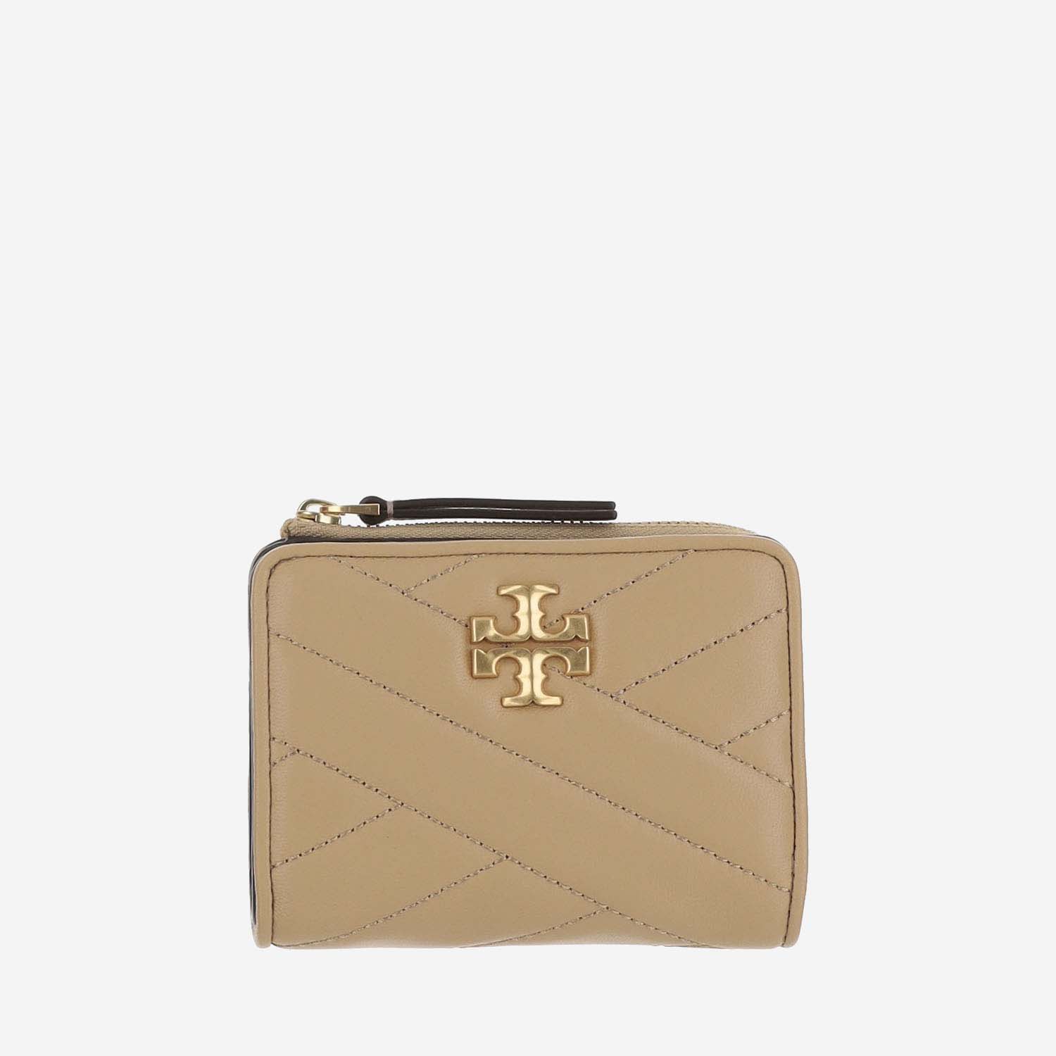 Shop Tory Burch Kira Chevron Double Wallet In Beige