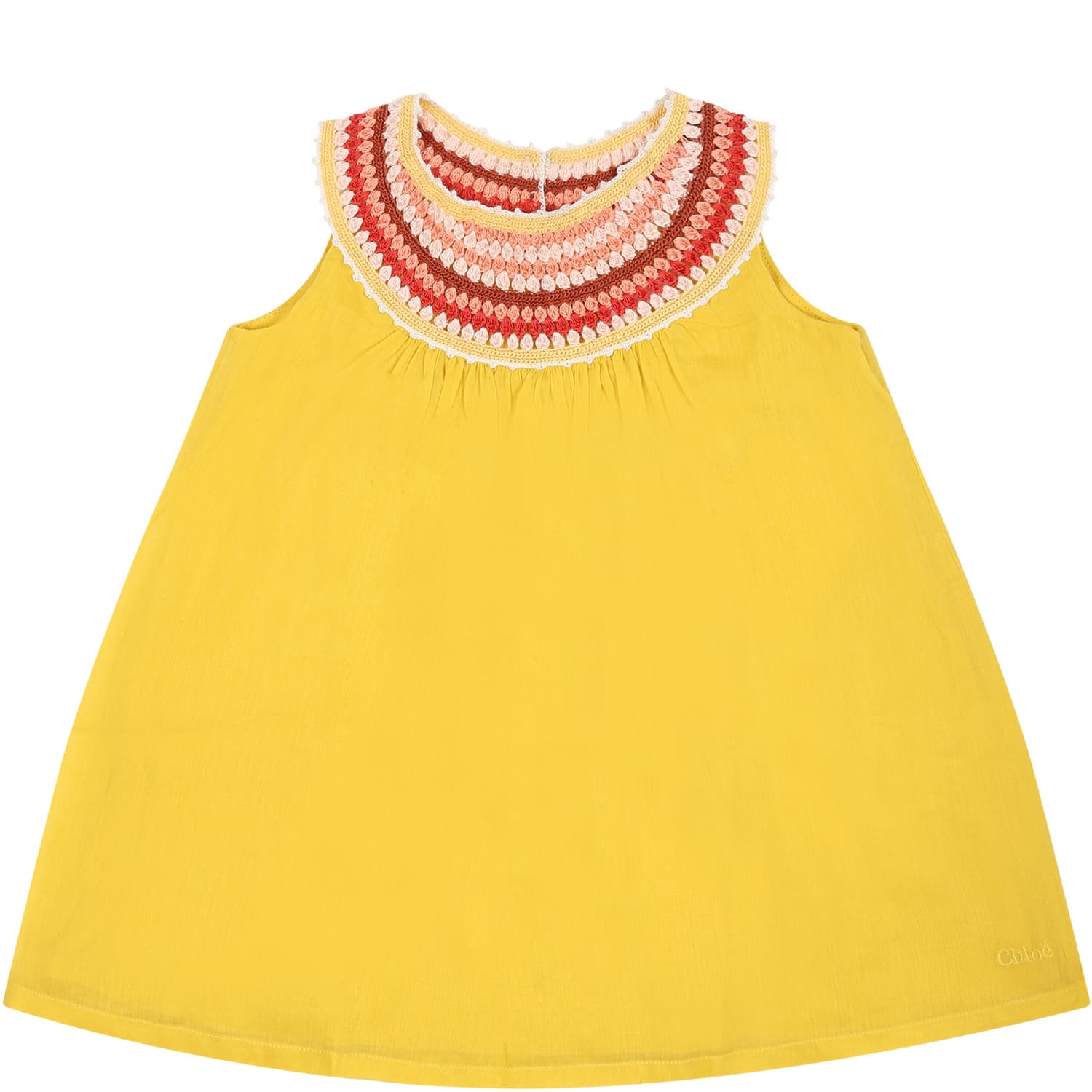 CHLOÉ YELLOW DRESS FOR BABY GIRL WITH MULTICOLOR EMBROIDERY