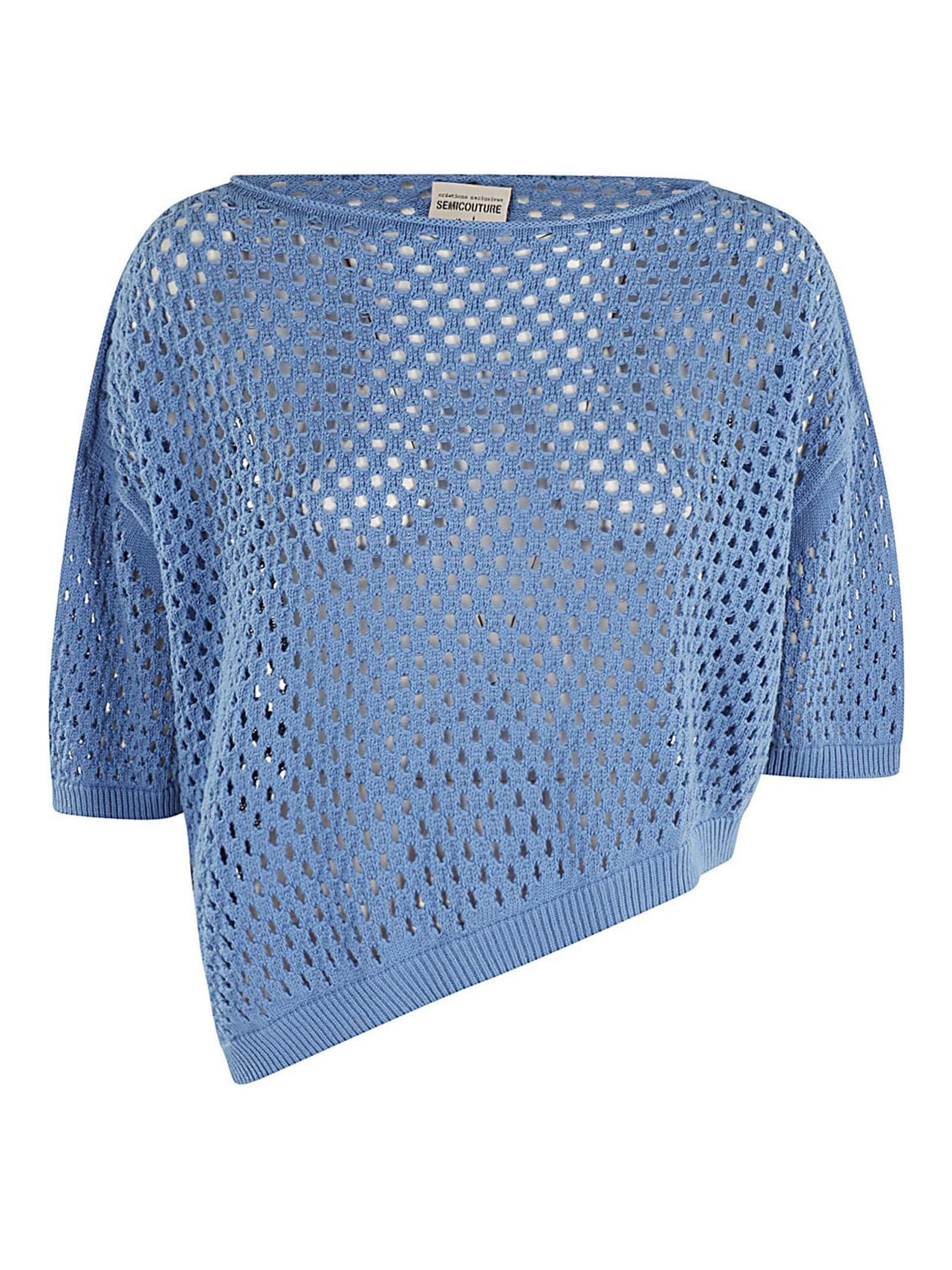 Shop Semicouture Blue Cotton Sweater