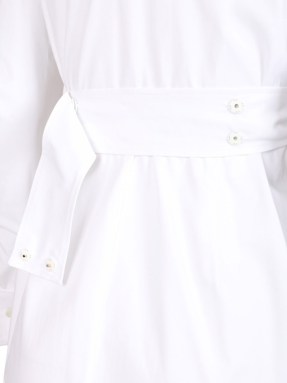 Max Mara Waist Belted French Cuffs Long Sleeve Midi Dress In White