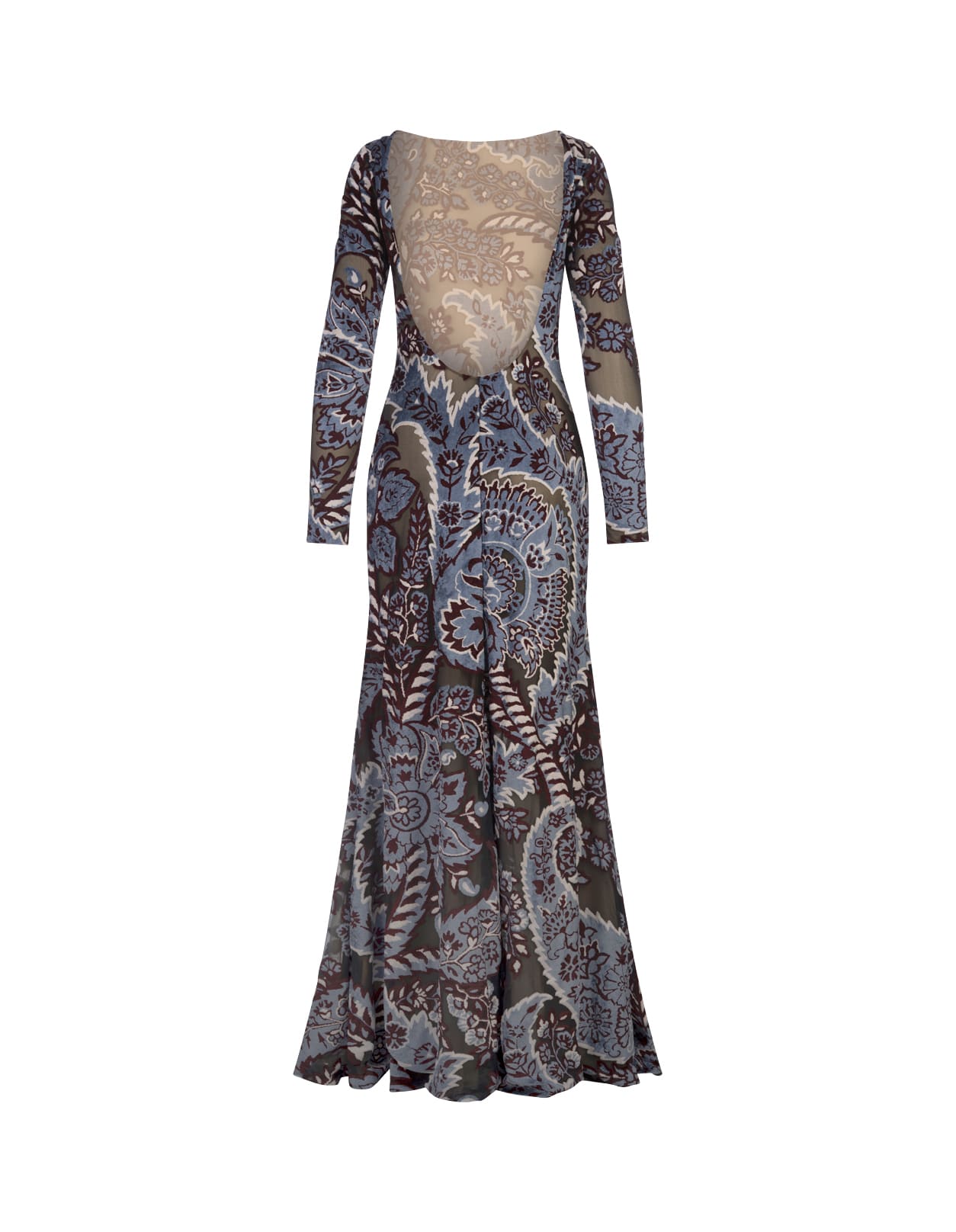 Shop Etro Blue Velvet Jacquard Tulle Long Dress