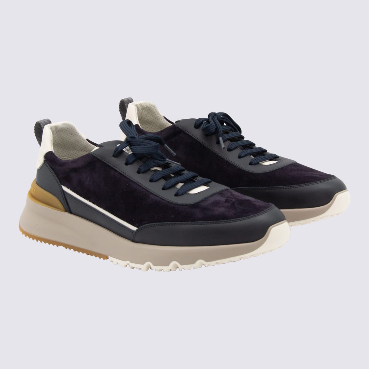 Brunello Cucinelli Suede And Smooth Material Flat Shoes With Contrasting Sole In Blue