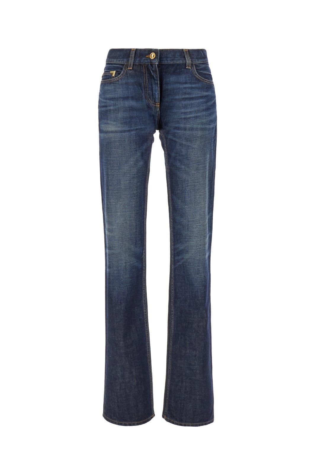 Shop Palm Angels Logo-embroidered Whiskering Effect Jeans In Blue