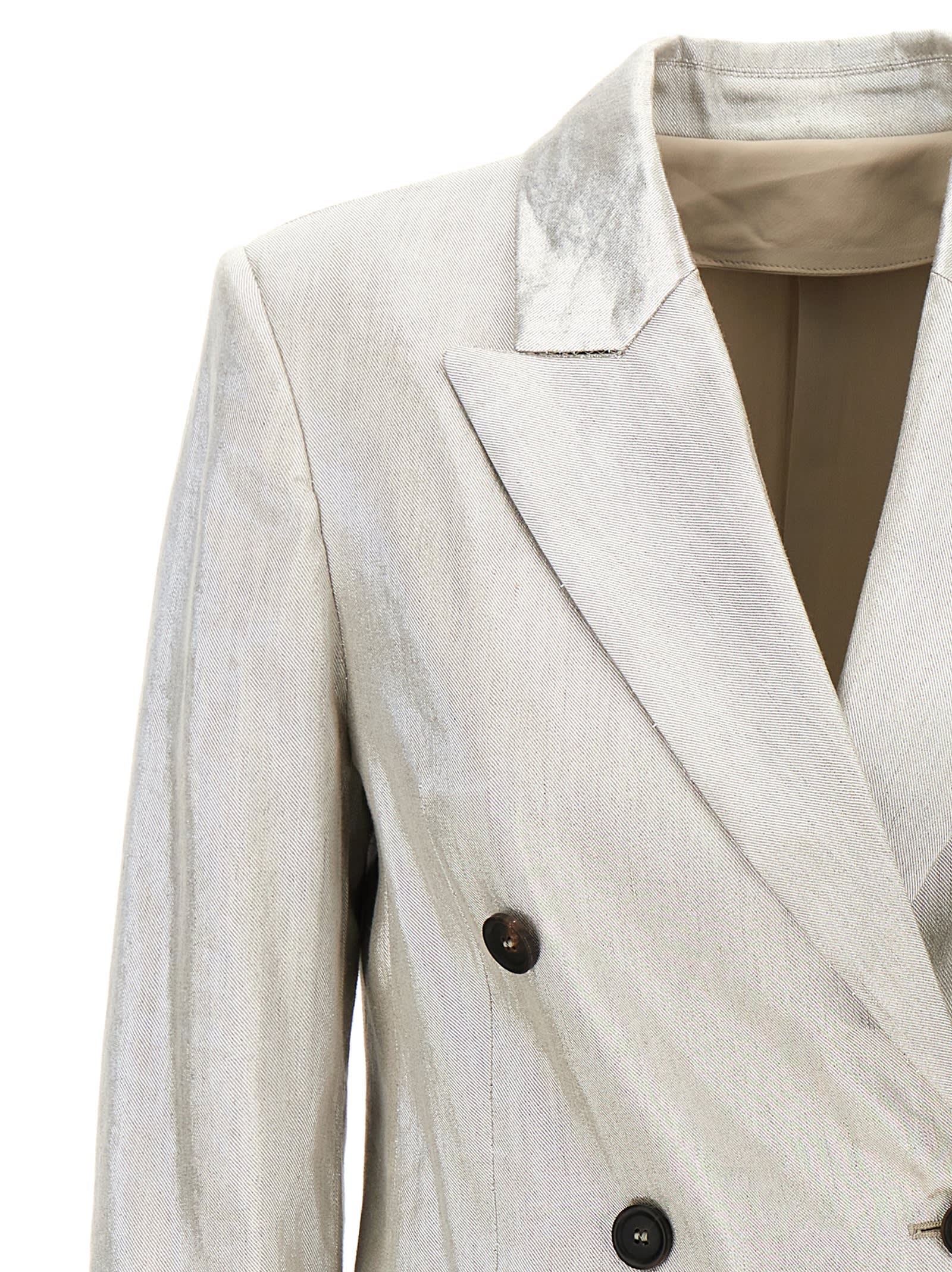 Shop Brunello Cucinelli Laminated Double-breasted Blazer In Silver