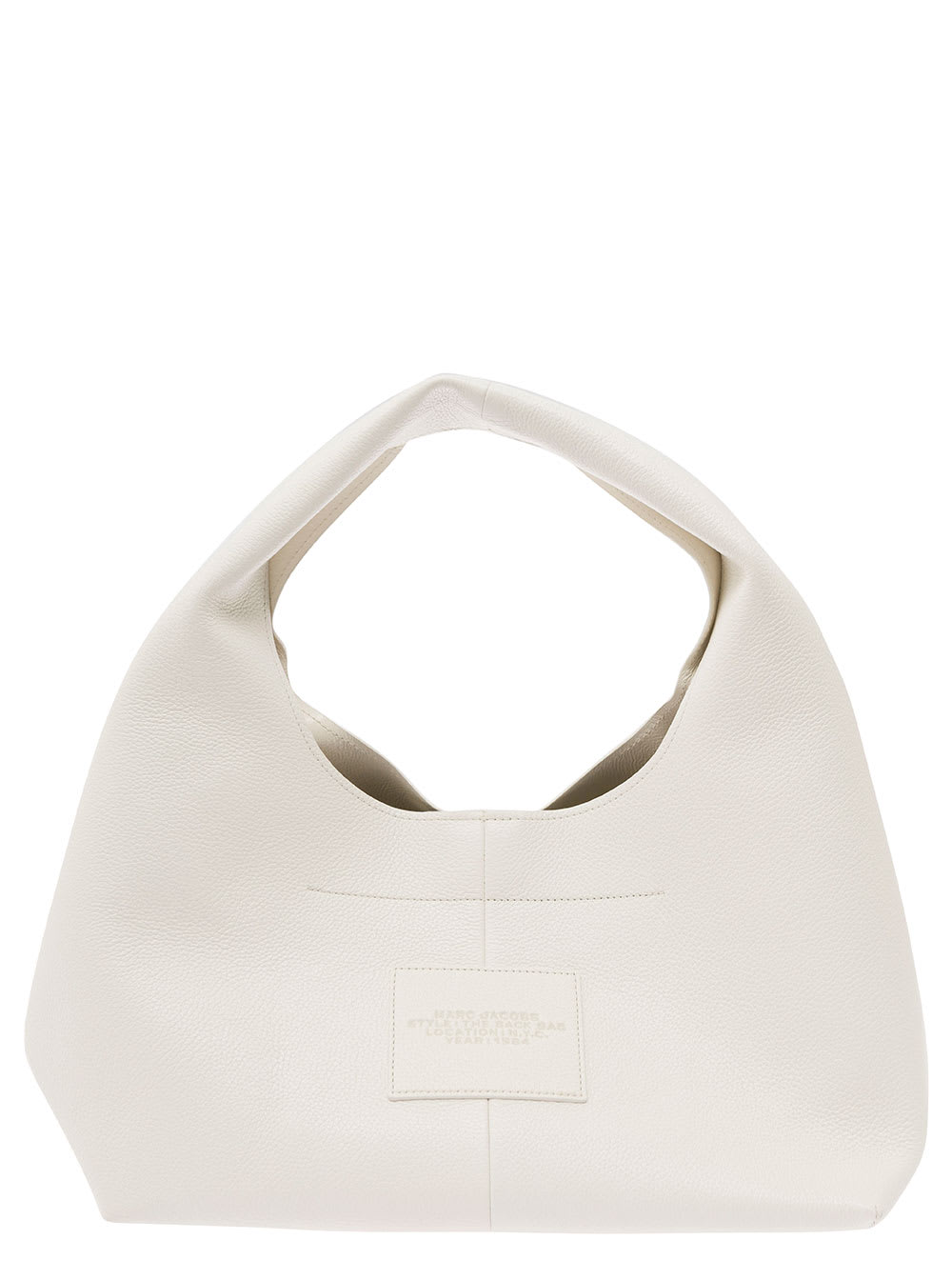 Shop Marc Jacobs The Sack White Shoulder Bag With Embossed Logo In Hammered Leather Woman