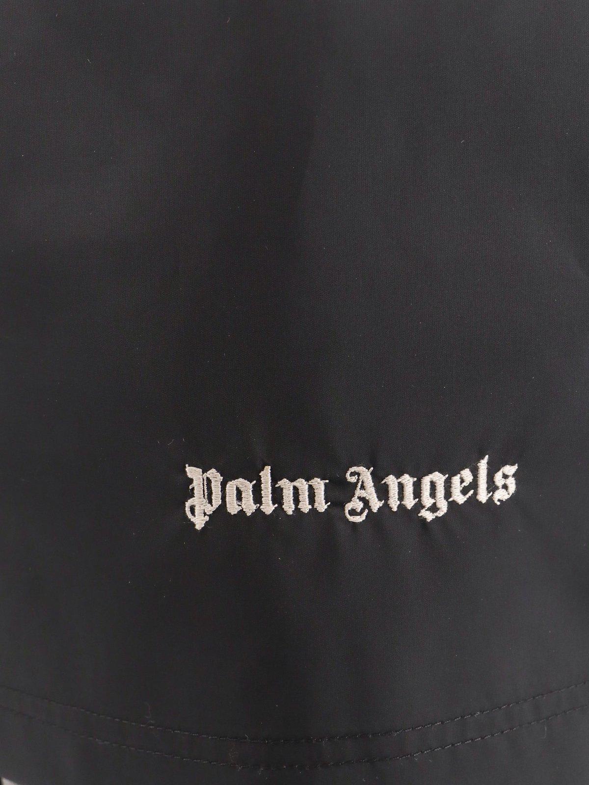 Shop Palm Angels Logo Embroidered Drawstring Shorts In Black