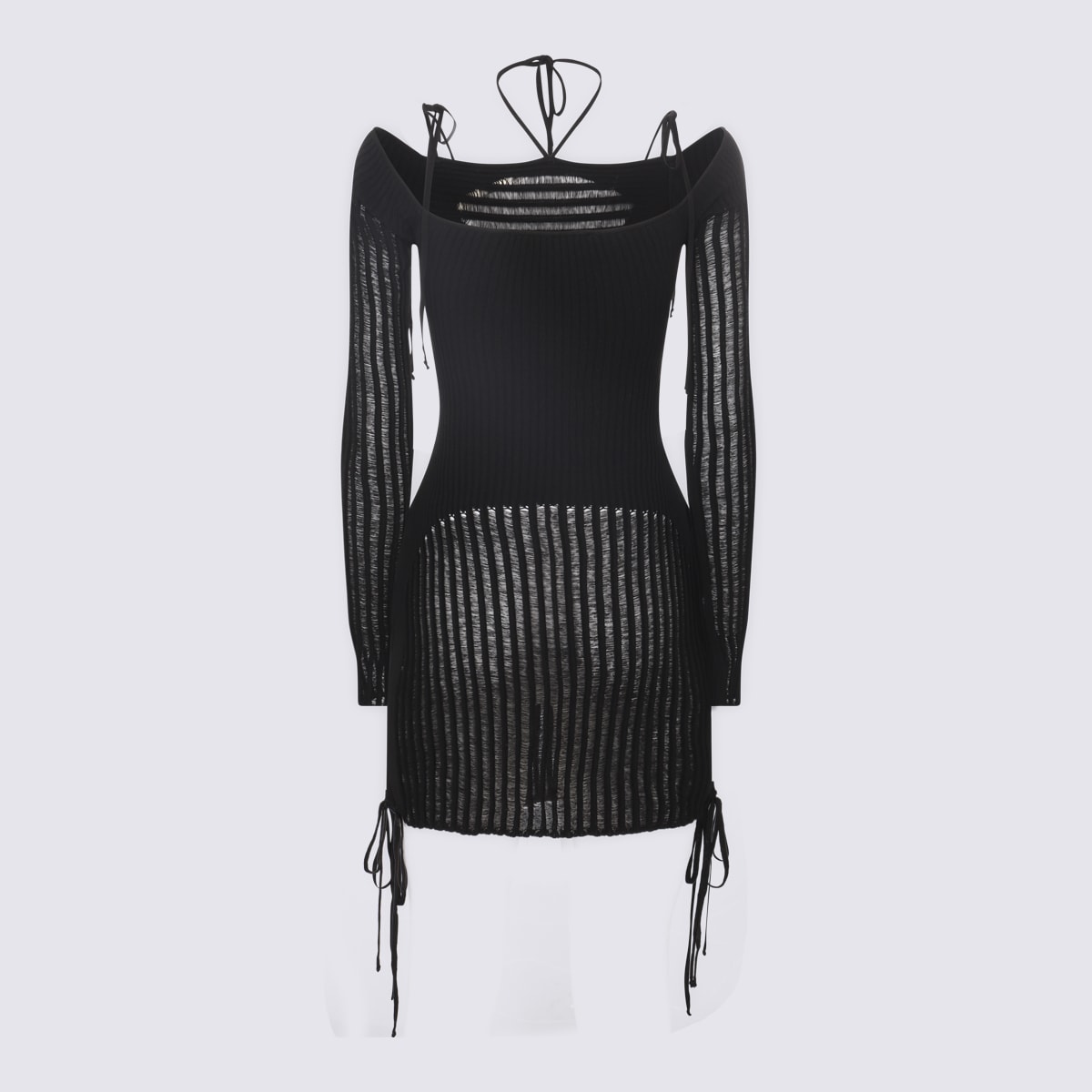 Andreädamo Black Viscose Knitted Cut Out Mini Dress