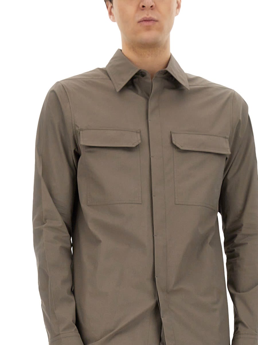 Rick Owens Structured Cotton Work Shirt With Button-down Front In Grey