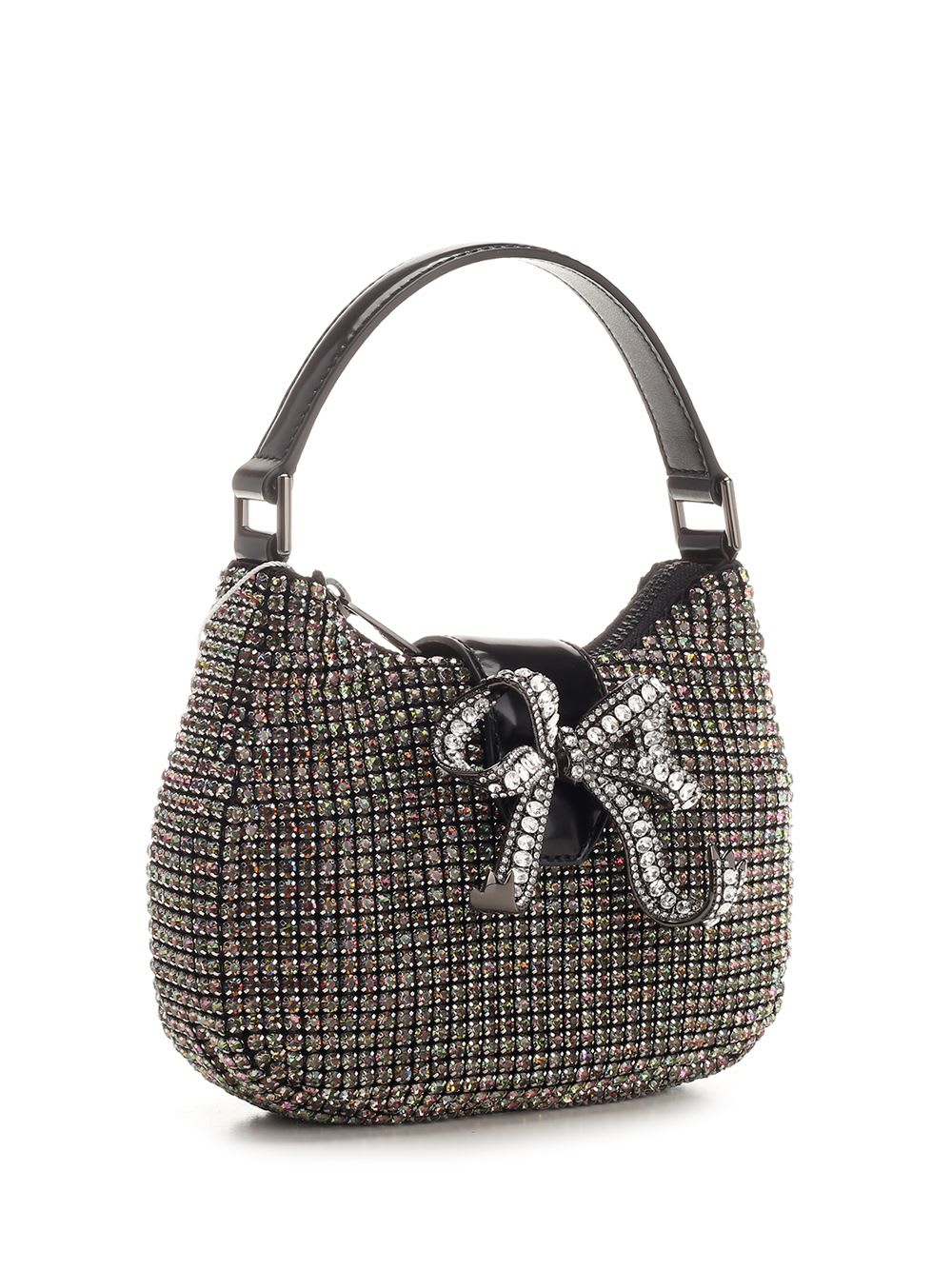 Shop Self-portrait Rhinestones Hobo Bag In Silver