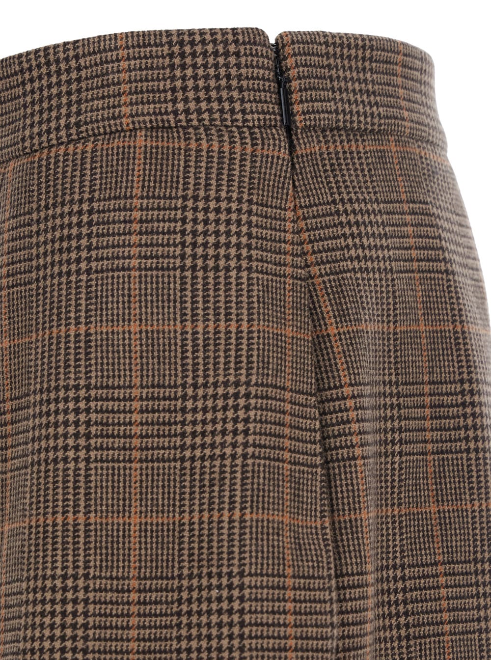 Saint Laurent Grey Midi Skirt With Side Concealed Zip Closure And All-over Check Motif In Wool And Cashmere Woman In Brown
