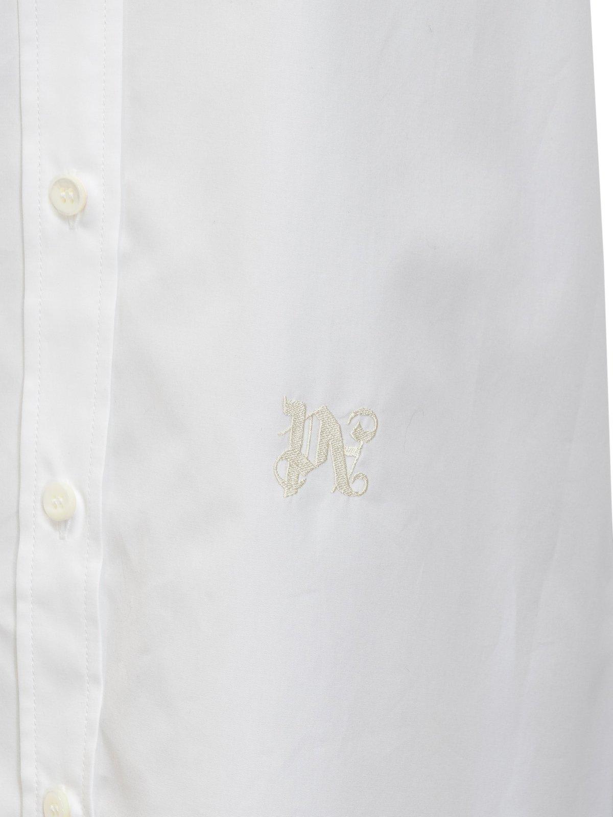 Shop Palm Angels Monogram Embroidered Buttoned Shirt In White Off White