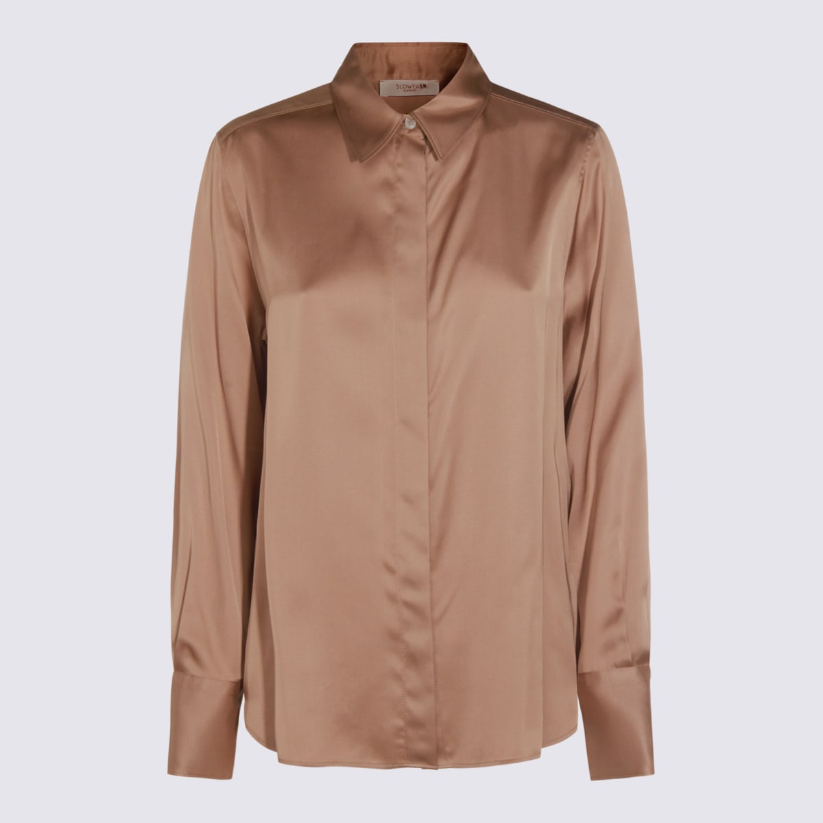 Glanshirt Satin-effect Long-sleeve Shirt In Brown