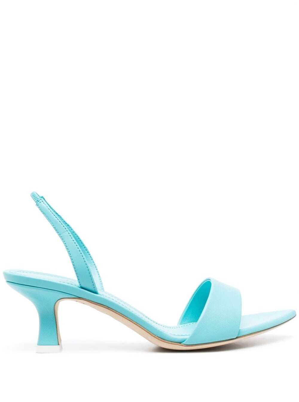 orchid Light Blue Pointed Sandals In Leather Woman