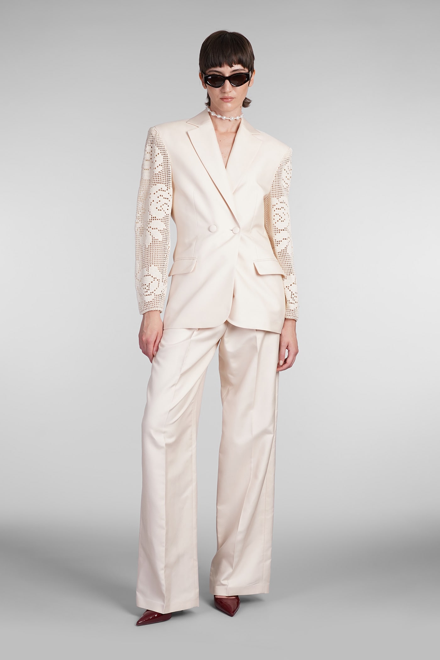 Shop Magda Butrym Blazer In Beige Silk