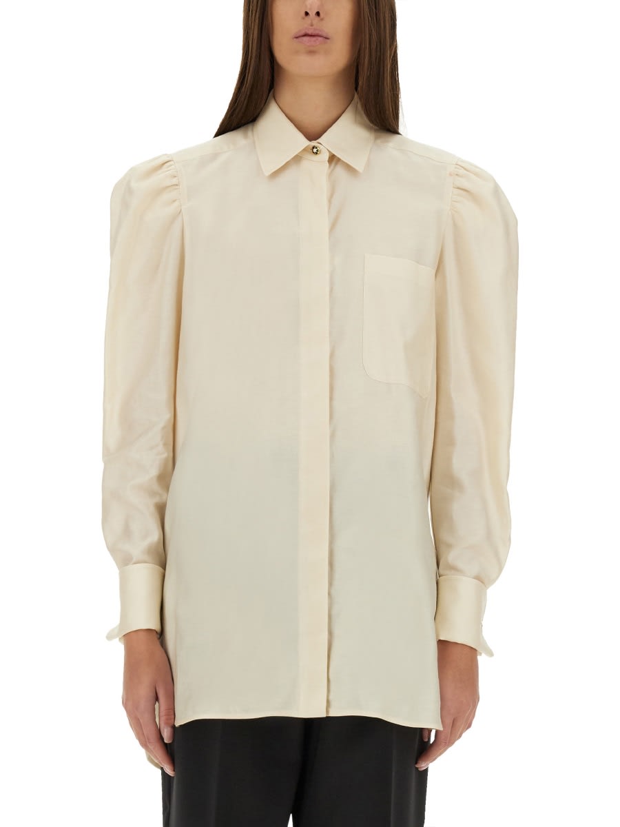 Max Mara Cotton Satin Shirt In Neutral