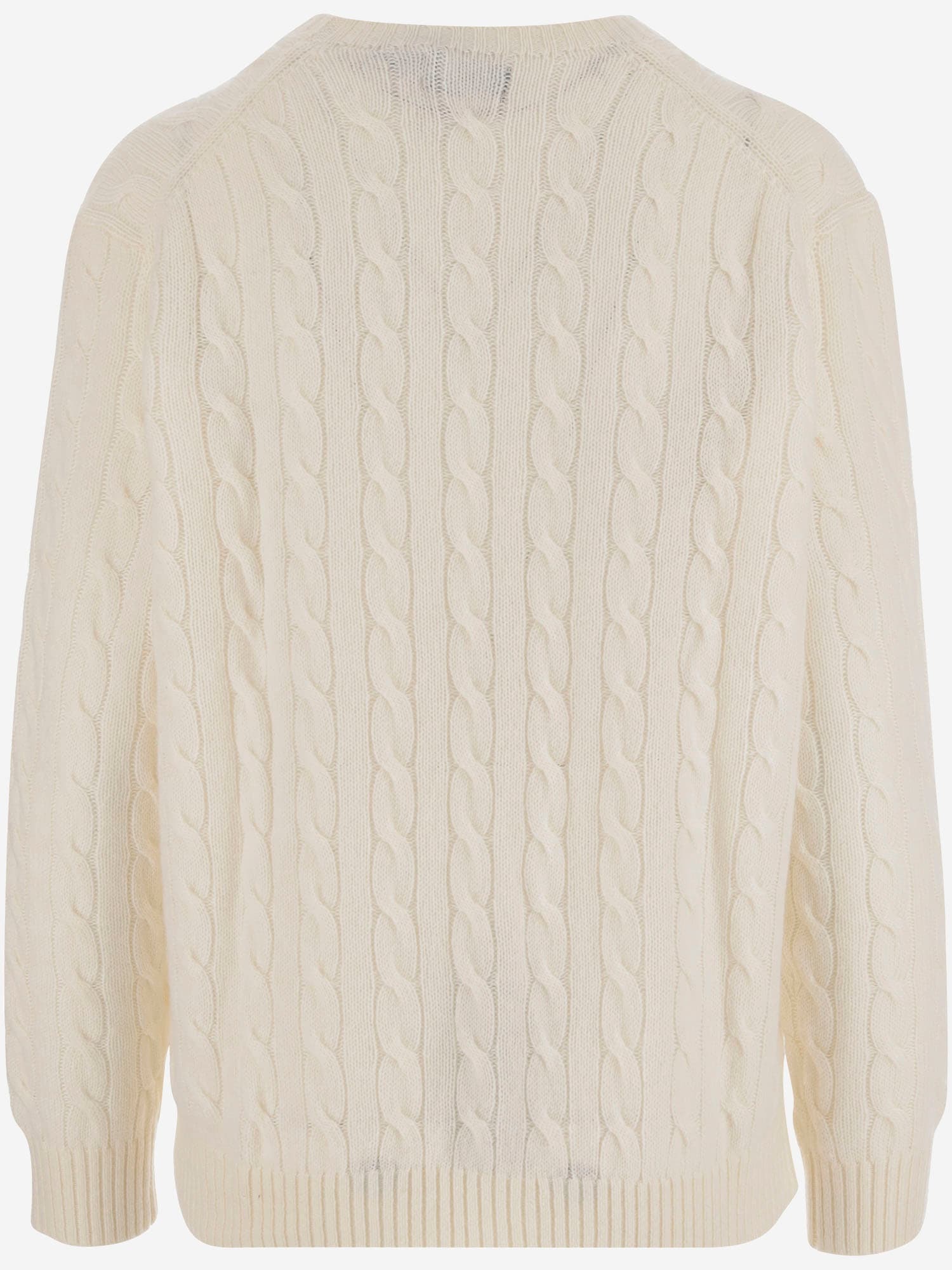 Polo Ralph Lauren Classic Cable Knit Sweater With Round Neckline And Ribbed Details In White