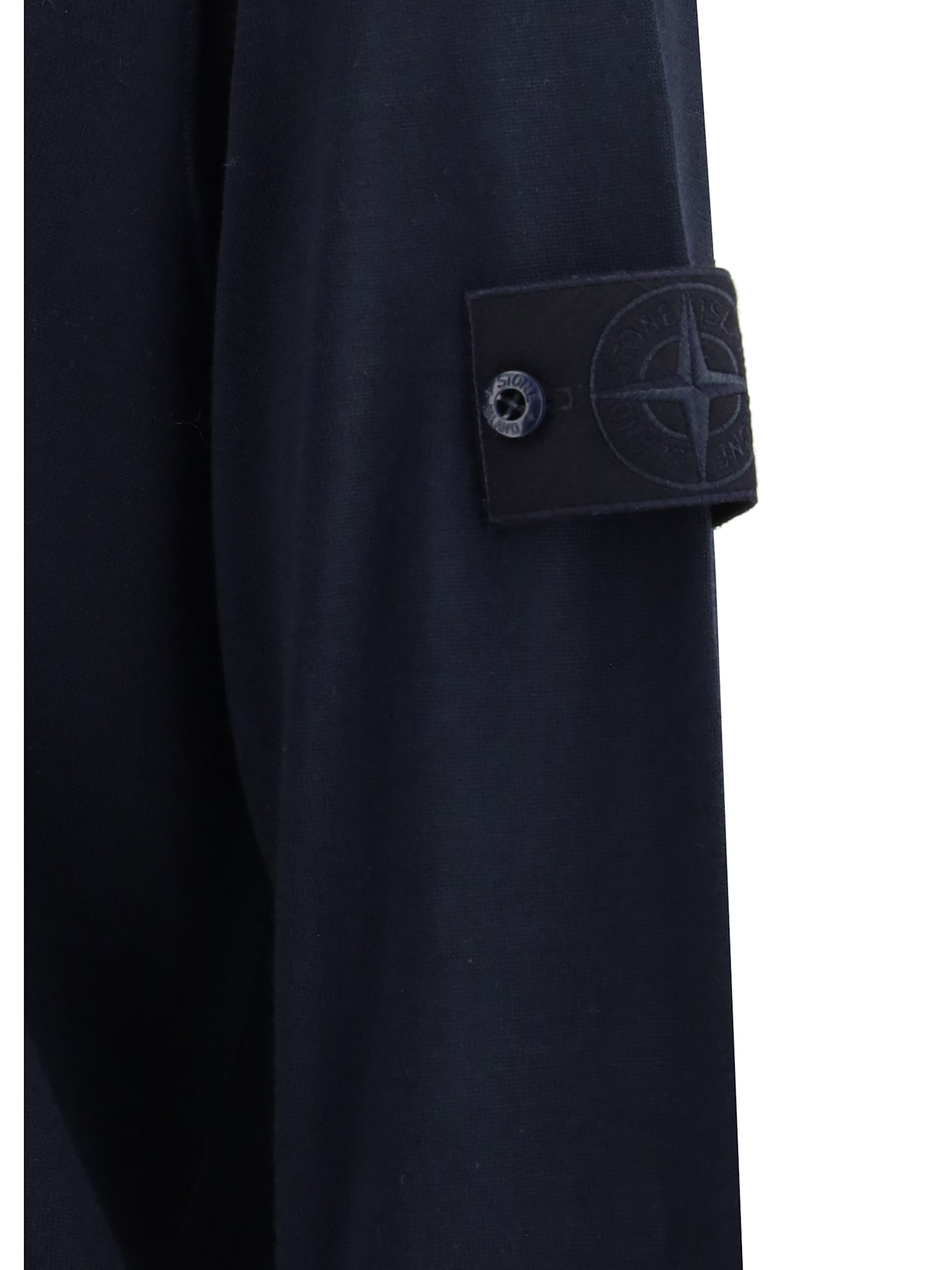 Stone Island Fine-knit Wool Crew-neck Sweater With Side Logo Badge In Blue