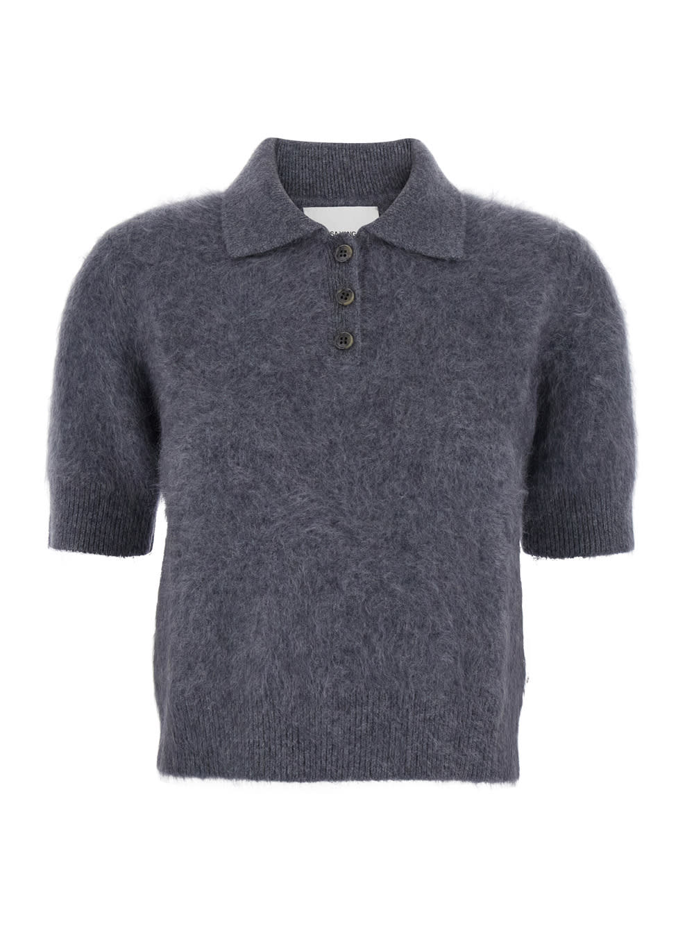 Lisa Yang Carolyn Grey Polo Shirt-style Sweater With Short Sleeves And Classic Collar In Cashmere Woman In Multi