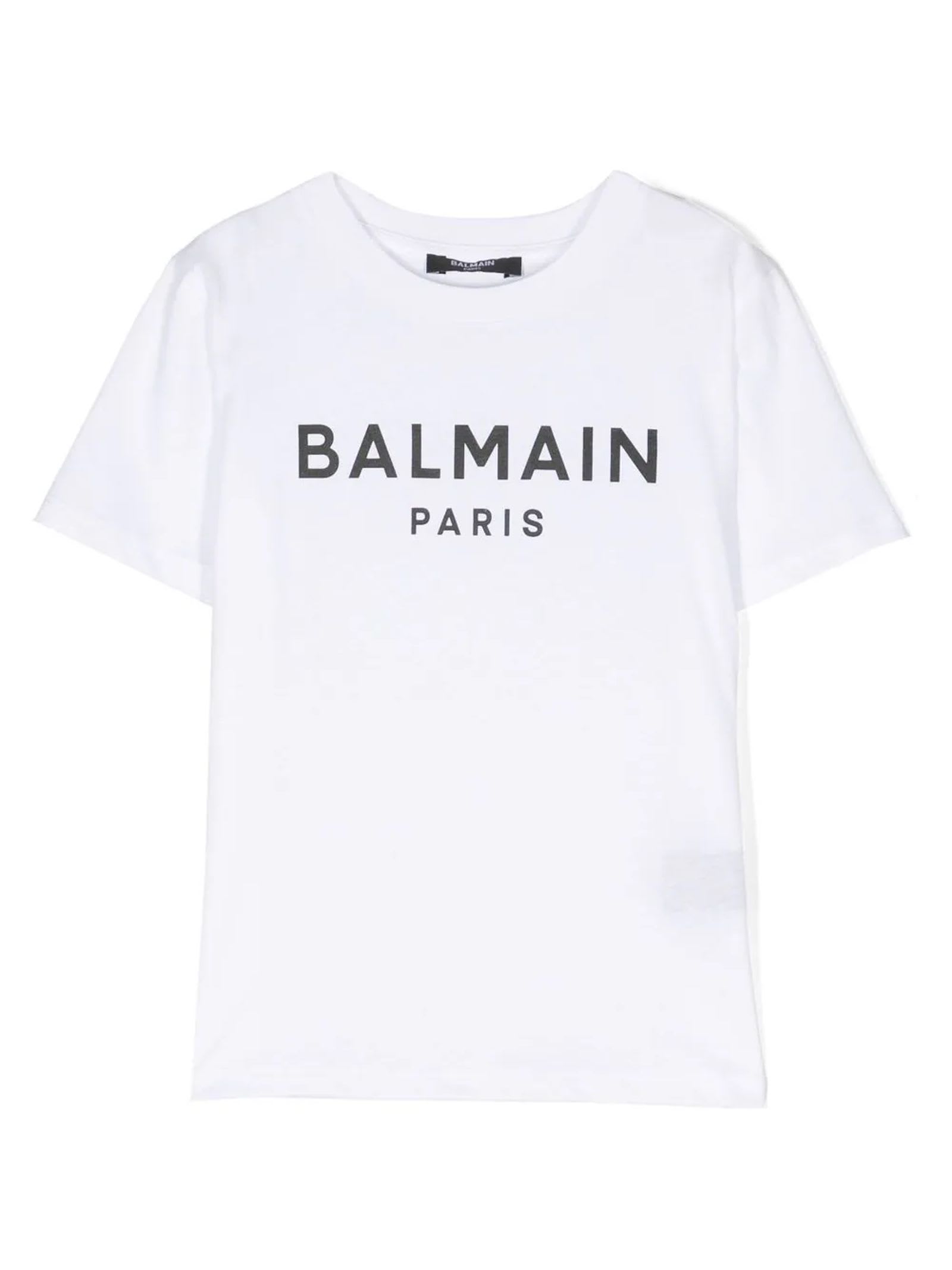 Balmain Logo Cotton Jersey T-shirt In Bianco