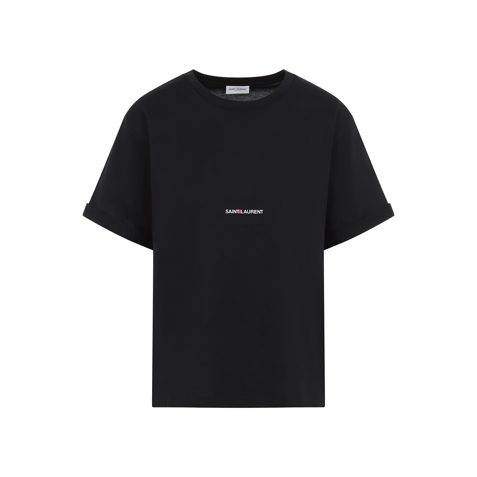 Saint Laurent Logo Print Crewneck T-shirt In Black