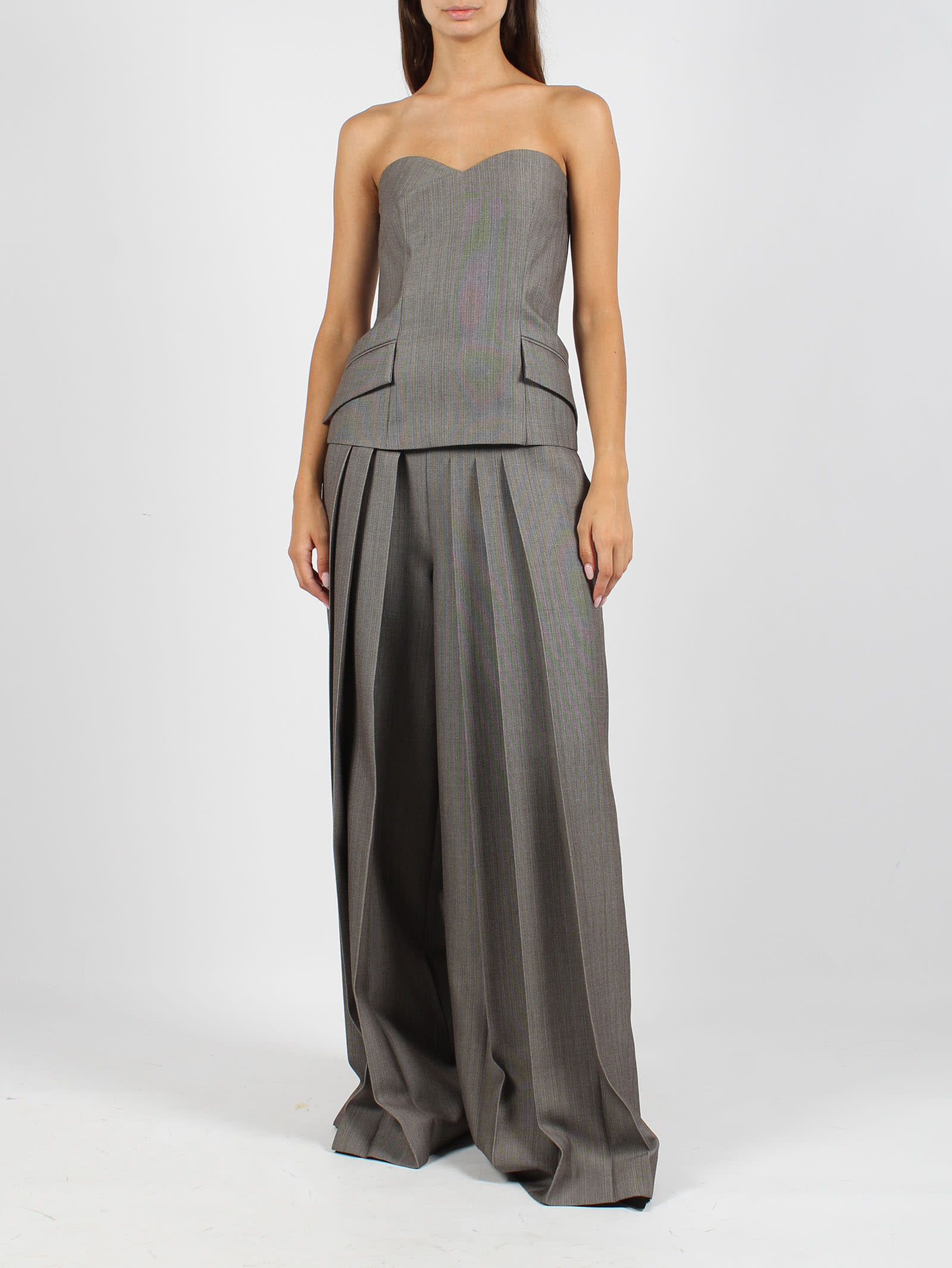 Shop Alberta Ferretti Wide Leg Trousers In Grey