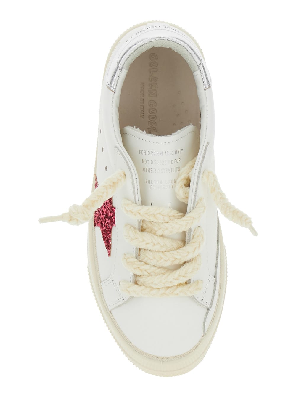 Golden Goose May Leather Upper Glitter Star Laminated Heel - Include Codice Gyf In White