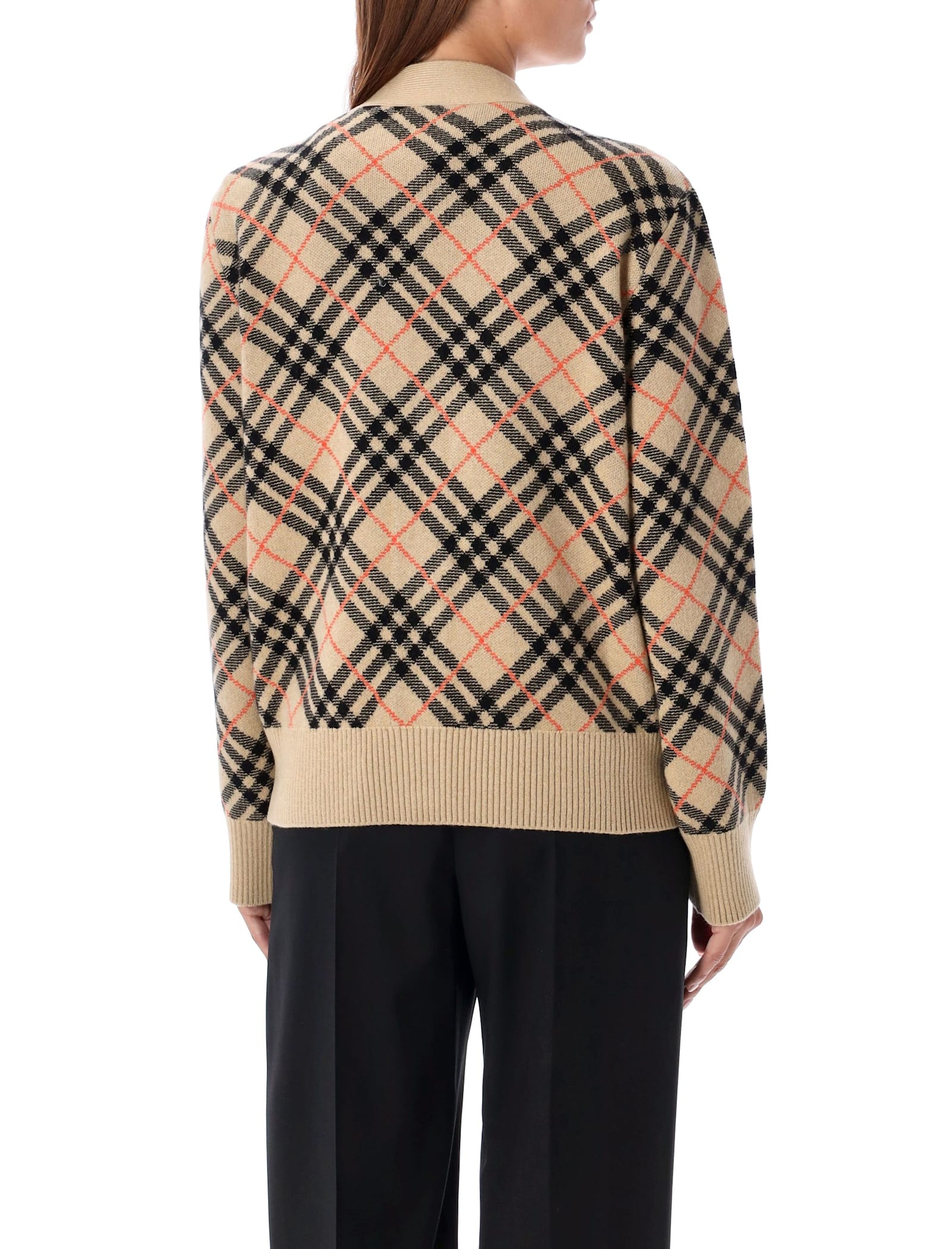 Shop Burberry Check Cashmere Cardigan In Sand Ip Check